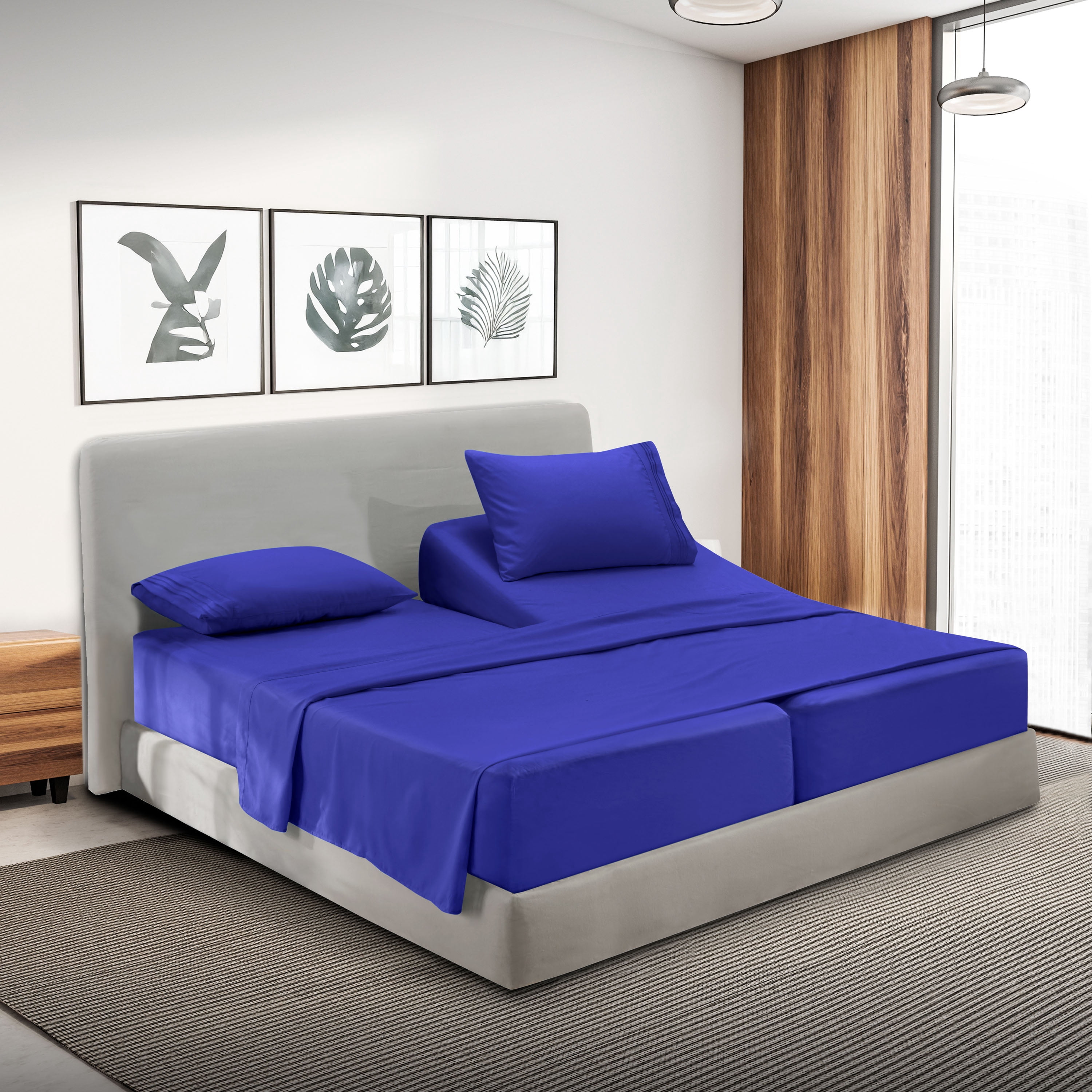 Lammaloe Split King Sheets Set, Hotel Style Deep Pocket 5 Piece Bed Sheets, Luxury Soft Microfiber Sheet Sets, Royal Blue