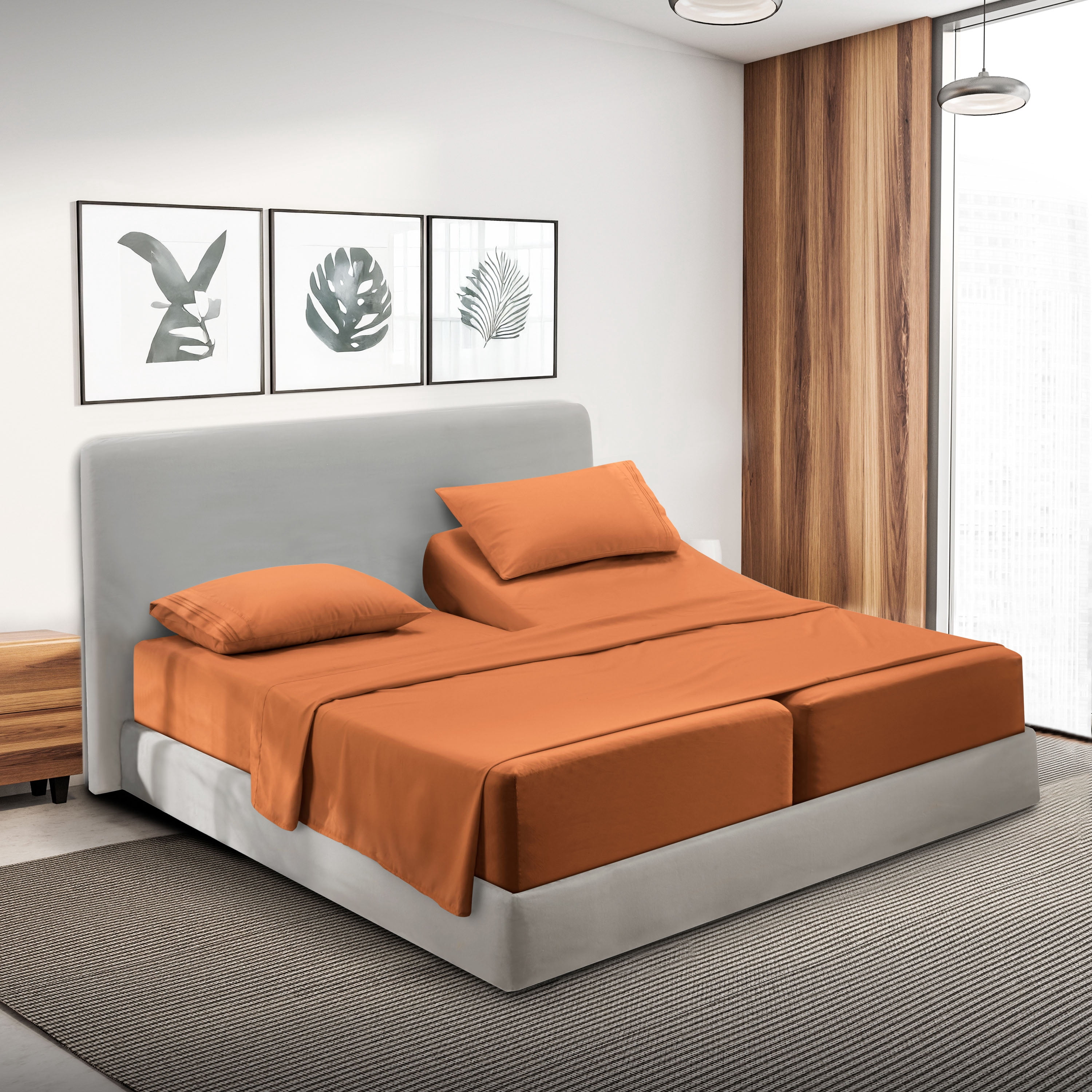 Lammaloe Split King Sheets Set, Hotel Style Deep Pocket 5 Piece Bed Sheets, Luxury Soft Microfiber Sheet Sets, Rust Orange Brown