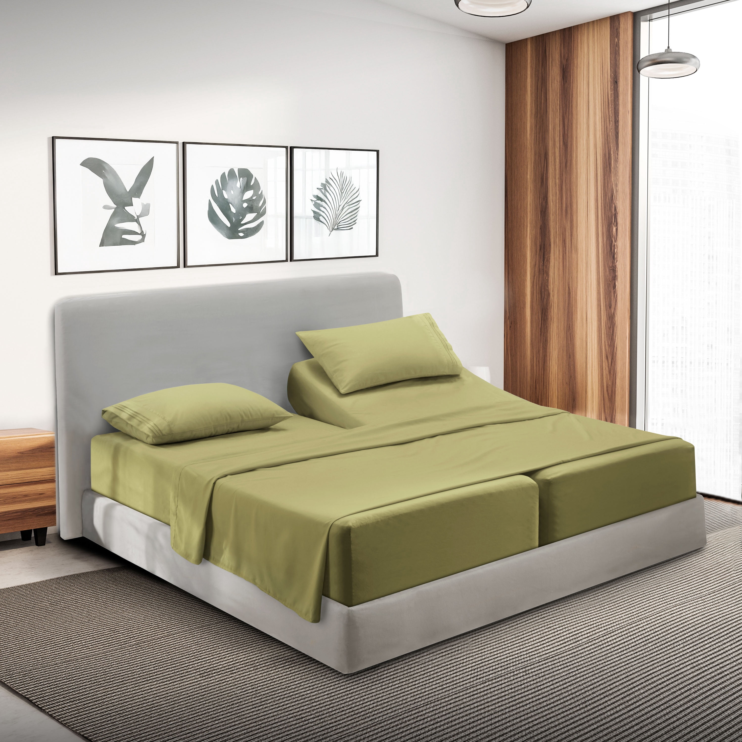 Lammaloe Split King Sheets Set, Hotel Style Deep Pocket 5 Piece Bed Sheets, Luxury Soft Microfiber Sheet Sets, Sage Green