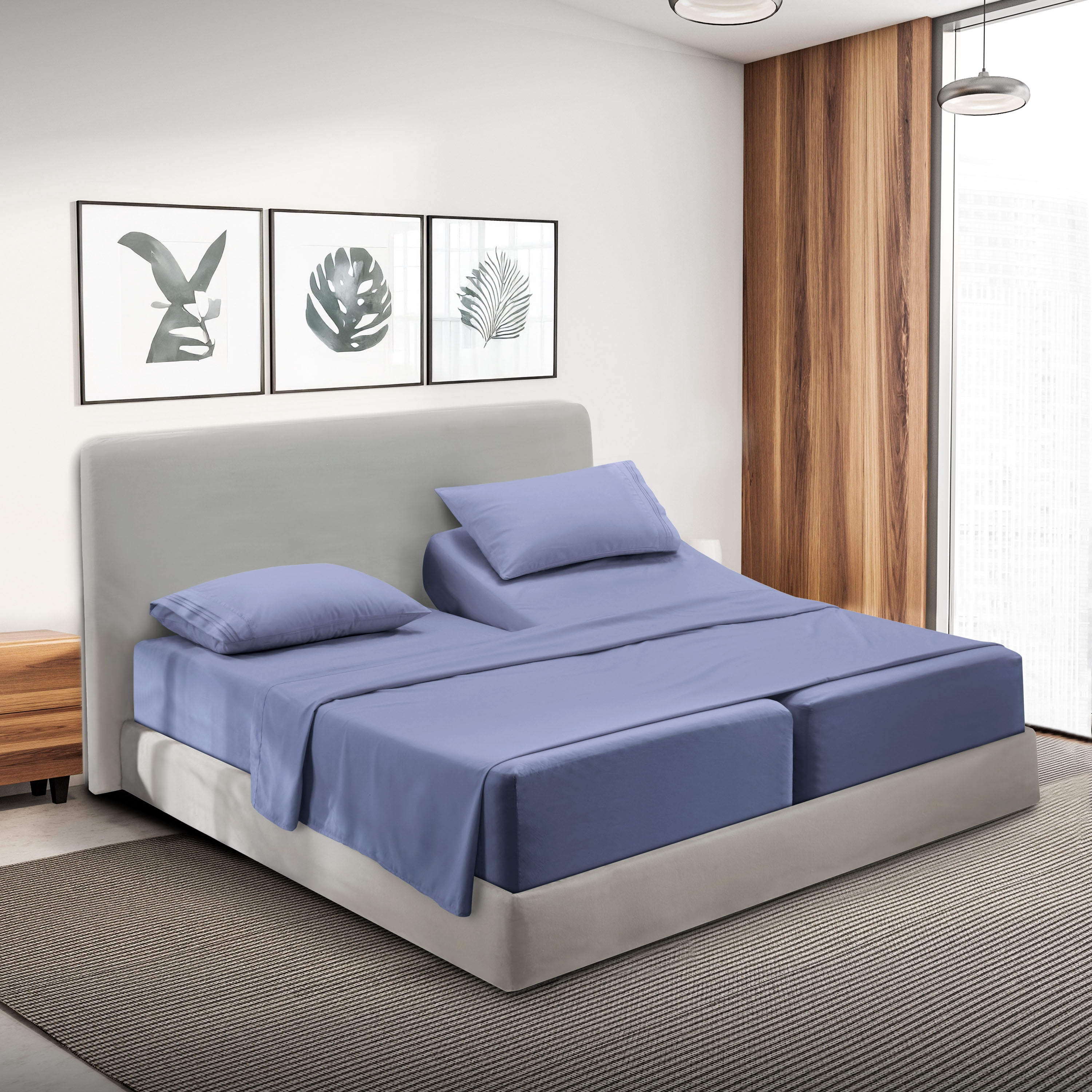 Lammaloe Split King Sheets Set, Hotel Style Deep Pocket 5 Piece Bed Sheets, Luxury Soft Microfiber Sheet Sets, Steel Blue