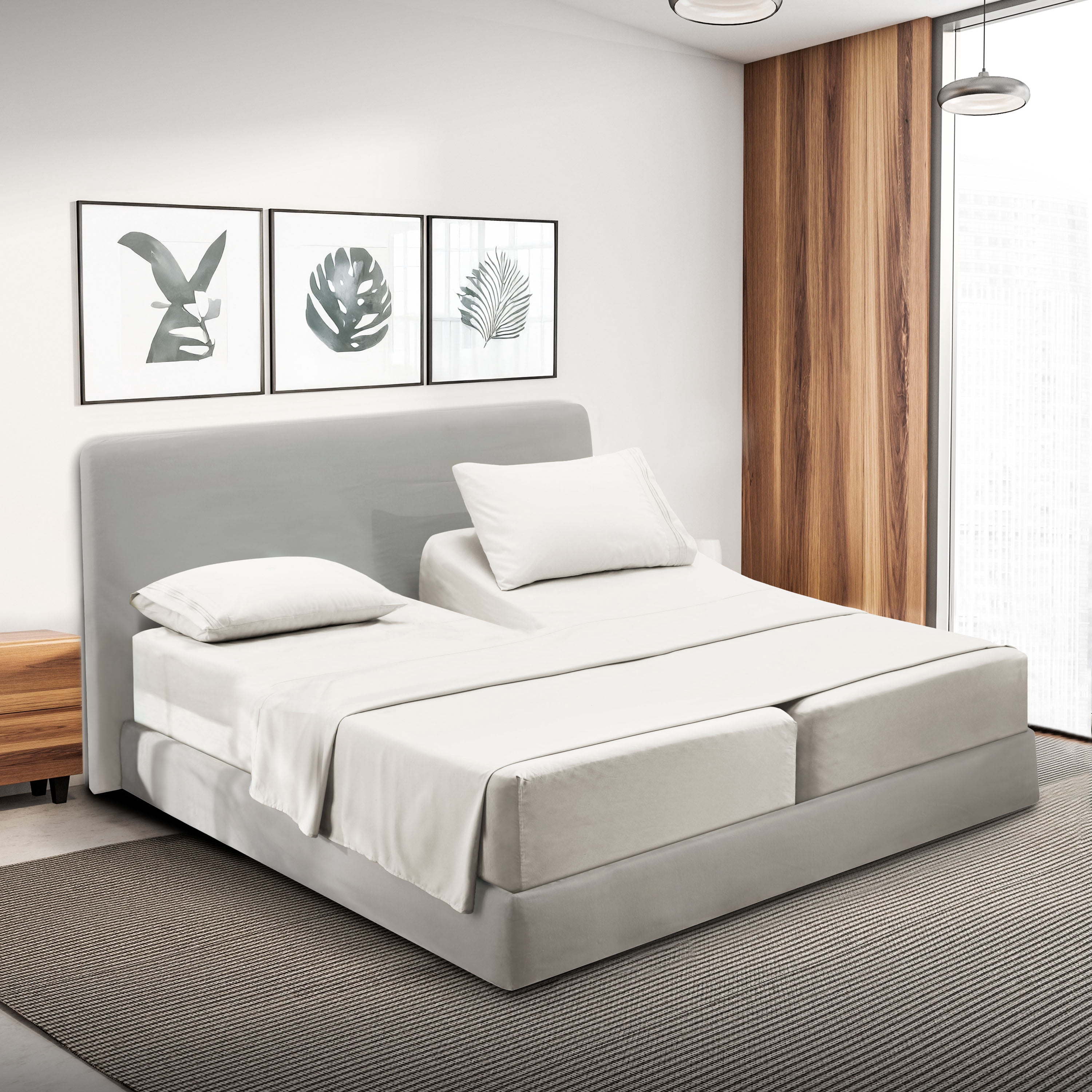 Lammaloe Split King Sheets Set, Hotel Style Deep Pocket 5 Piece Bed Sheets, Luxury Soft Microfiber Sheet Sets, White