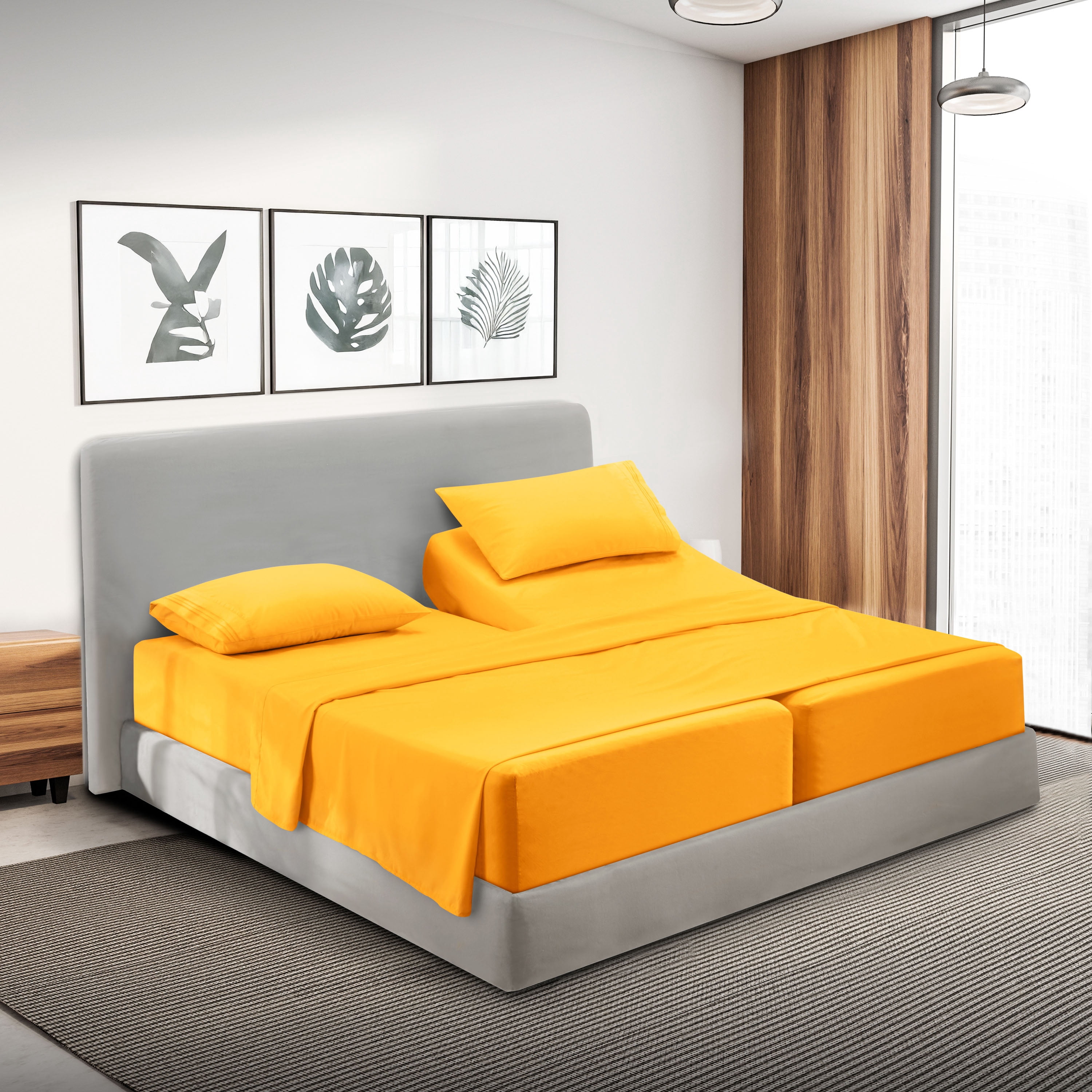 Lammaloe Split King Sheets Set, Hotel Style Deep Pocket 5 Piece Bed Sheets, Luxury Soft Microfiber Sheet Sets, Yellow