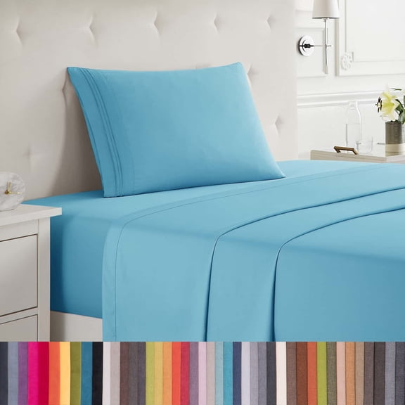 Lammaloe Twin Sheets Set, Hotel Style Deep Pocket 3 Piece Bed Sheets, Soft Microfiber Kids Bedding Set, Beach Blue