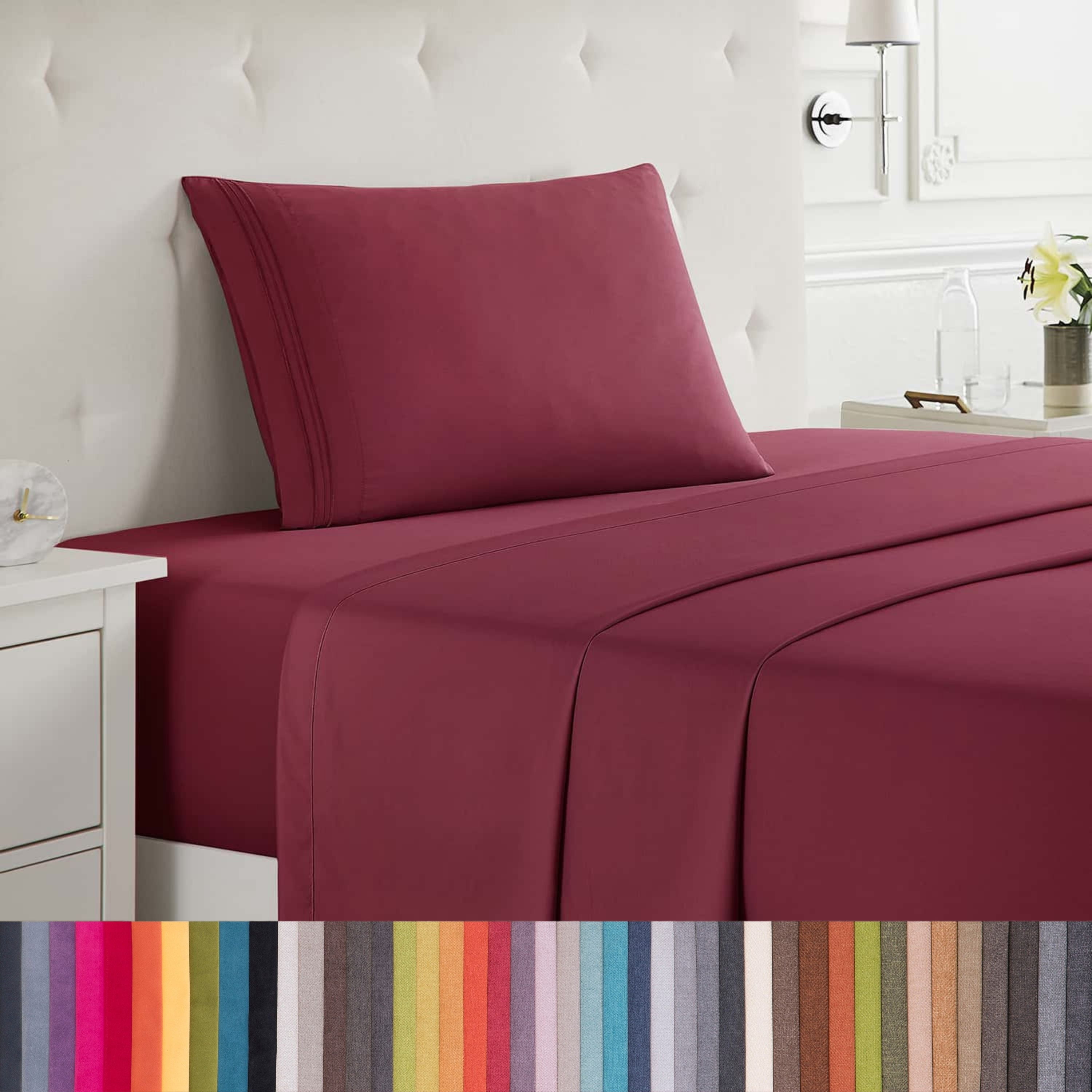 Lammaloe Twin Sheets Set, Hotel Style Deep Pocket 3 Piece Bed Sheets, Soft Microfiber Kids Bedding Set, Burgundy Red