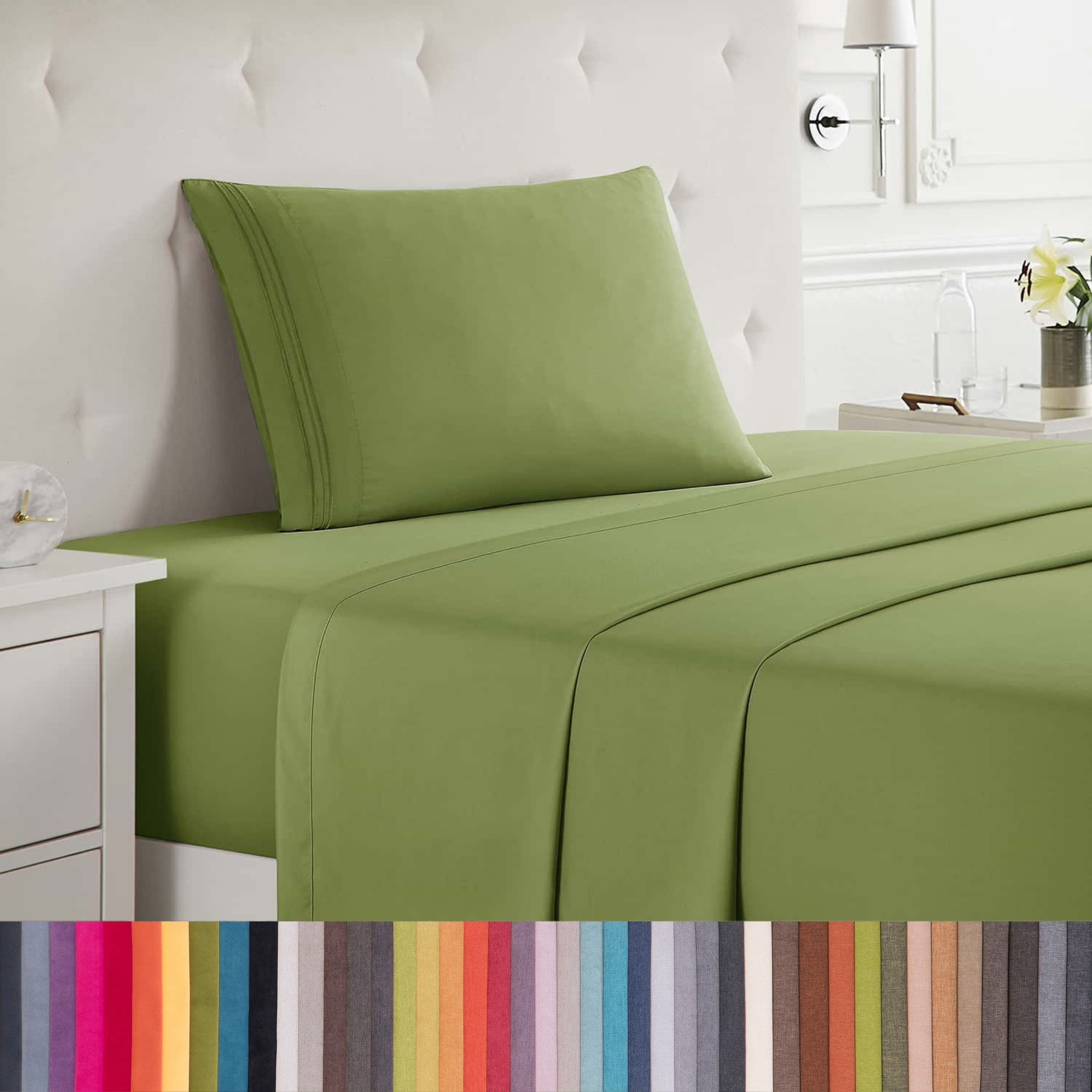 Lammaloe Twin Sheets Set, Hotel Style Deep Pocket 3 Piece Bed Sheets, Soft Microfiber Kids Bedding Set, Calla Green