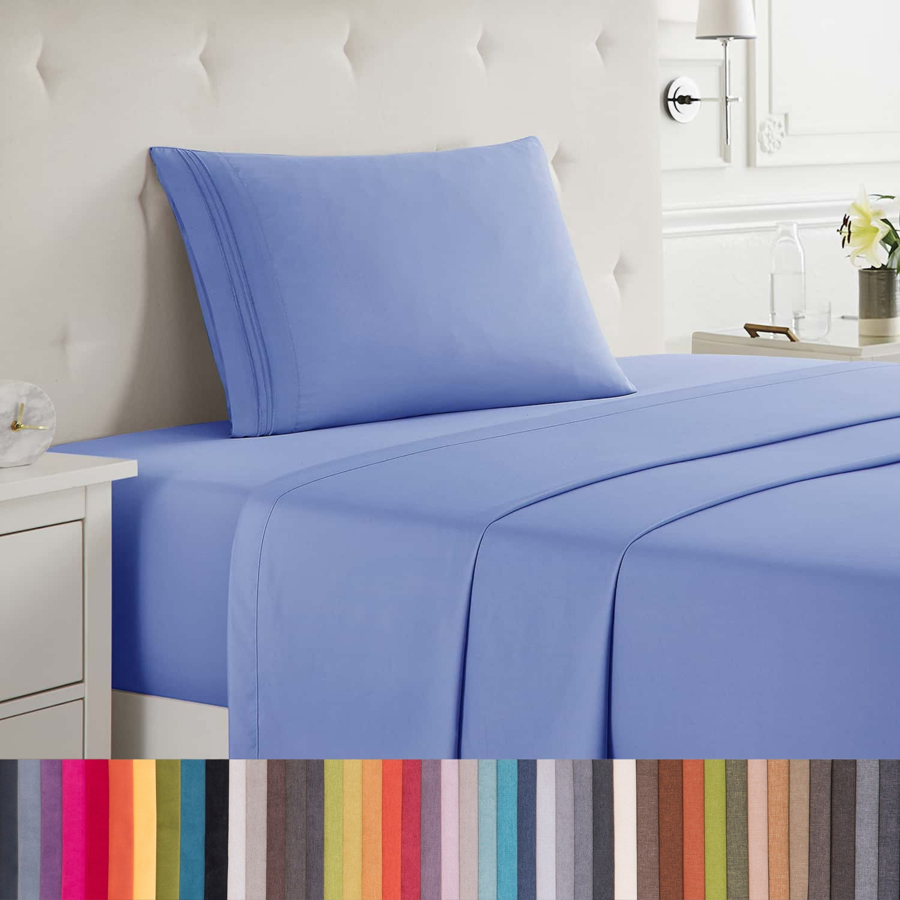 Lammaloe Twin Sheets Set, Hotel Style Deep Pocket 3 Piece Bed Sheets, Soft Microfiber Kids Bedding Set, Calm Blue