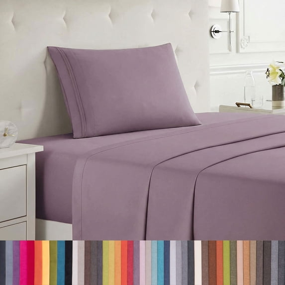 Lammaloe Twin Sheets Set, Hotel Style Deep Pocket 3 Piece Bed Sheets, Soft Microfiber Kids Bedding Set, Dusty Purple