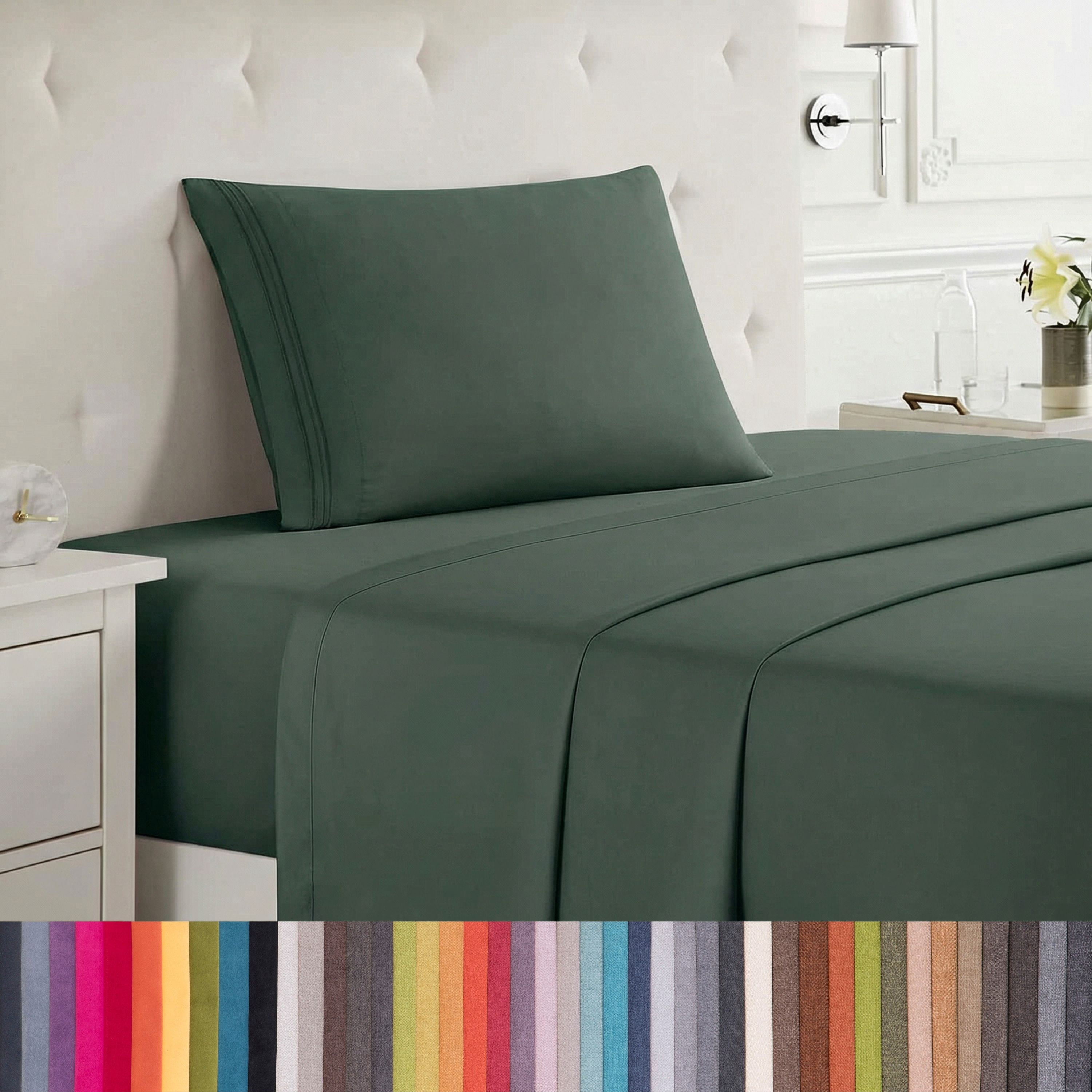 Lammaloe Twin Sheets Set, Hotel Style Deep Pocket 3 Piece Bed Sheets, Soft Microfiber Kids Bedding Set, Forest Green