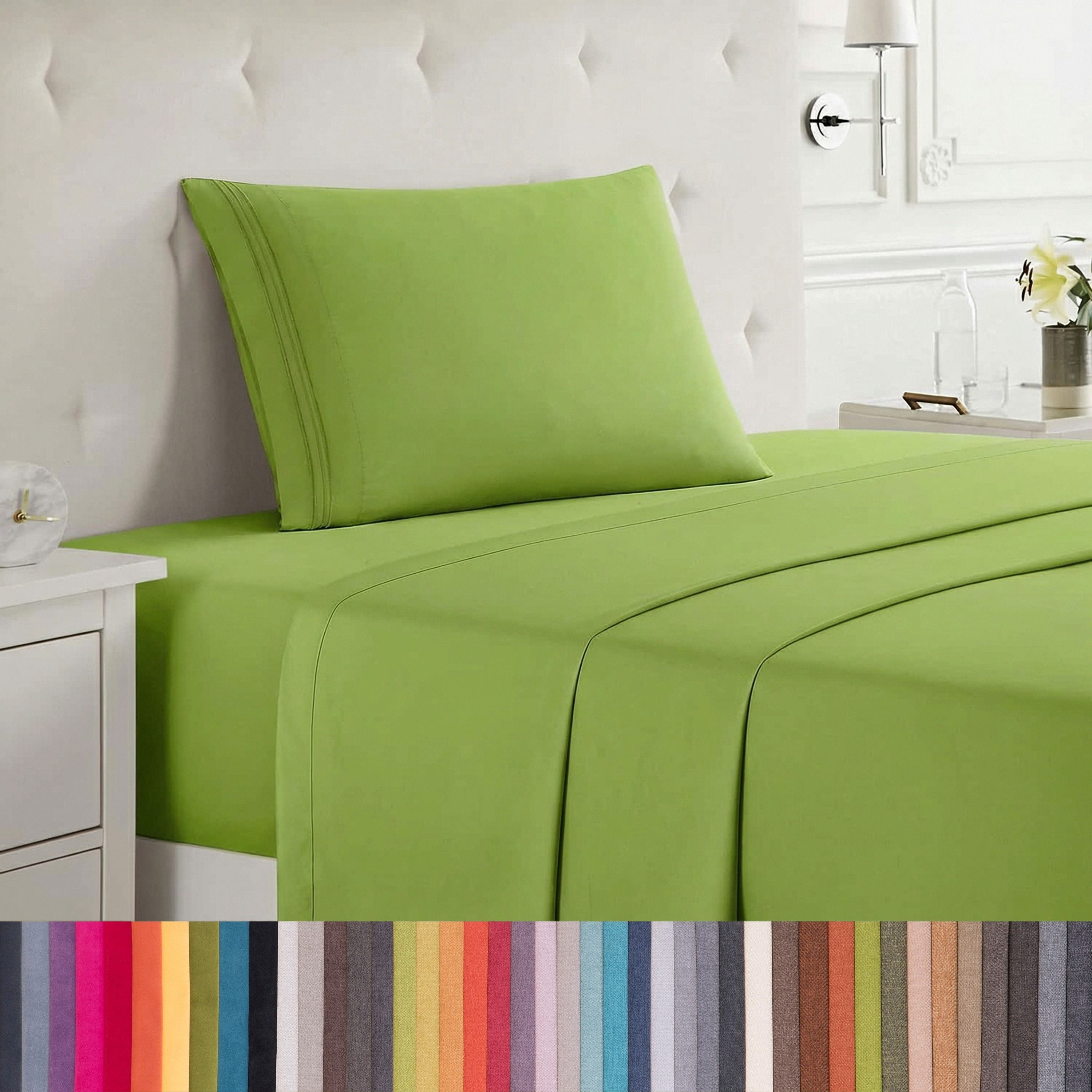 Lammaloe Twin Sheets Set, Hotel Style Deep Pocket 3 Piece Bed Sheets, Soft Microfiber Kids Bedding Set, Garden Green