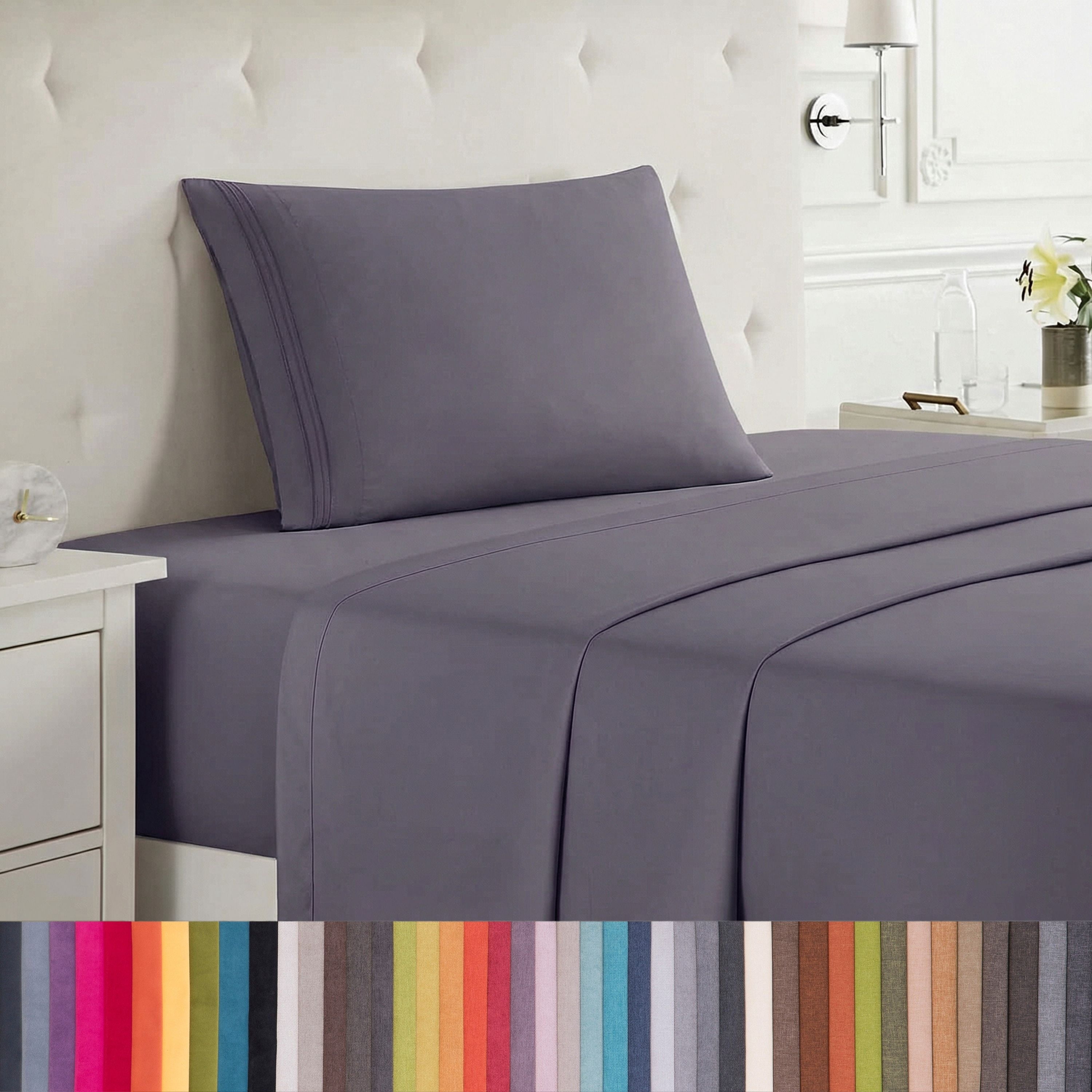 Lammaloe Twin Sheets Set, Hotel Style Deep Pocket 3 Piece Bed Sheets, Soft Microfiber Kids Bedding Set, Grayish Purple