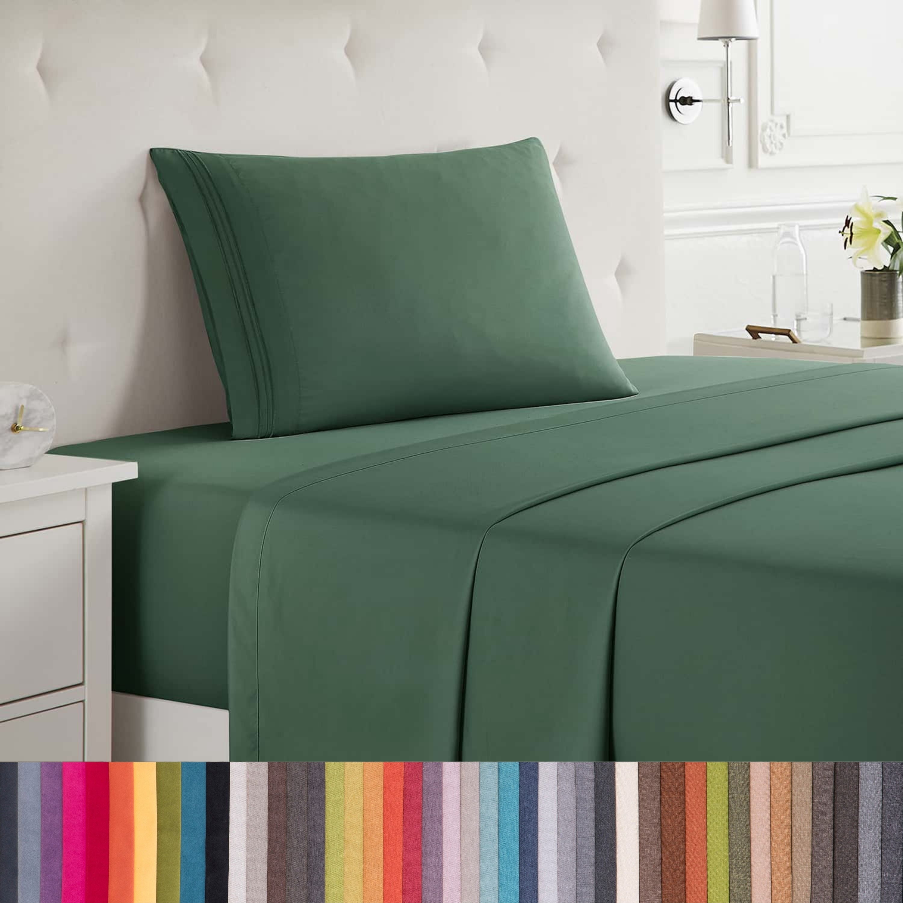 Lammaloe Twin Sheets Set, Hotel Style Deep Pocket 3 Piece Bed Sheets, Soft Microfiber Kids Bedding Set, Hunter Green