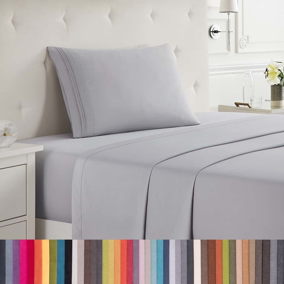 Lammaloe Twin Sheets Set, Hotel Style Deep Pocket 3 Piece Bed Sheets, Soft Microfiber Kids Bedding Set, Light Gray Lavender