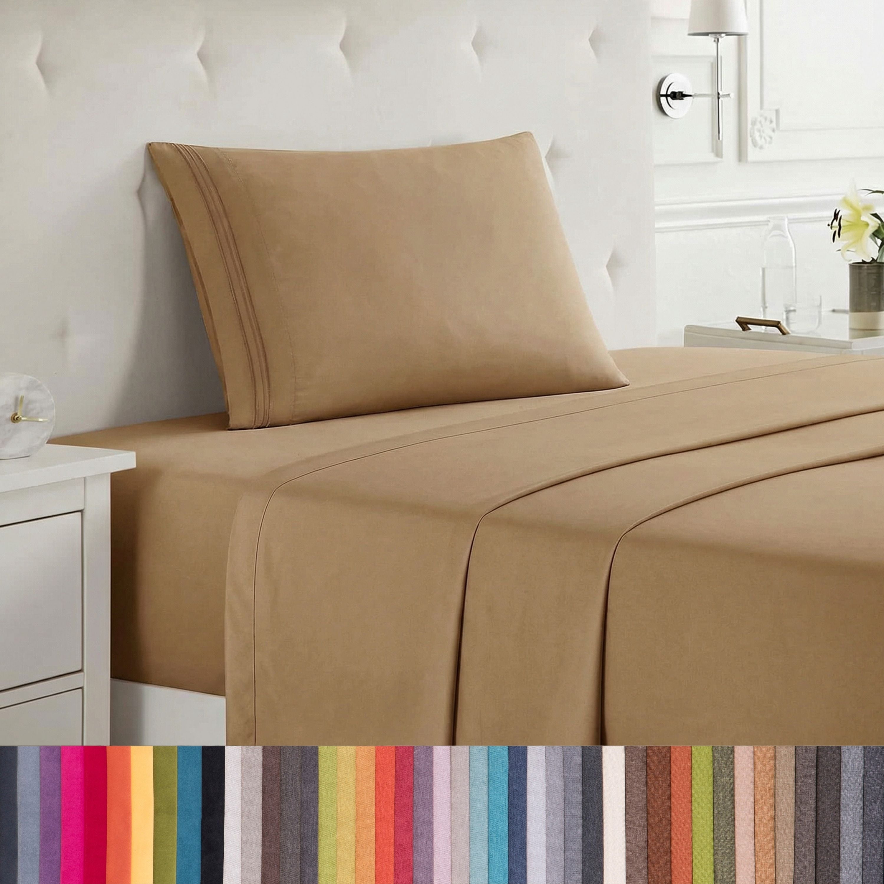 Lammaloe Twin Sheets Set, Hotel Style Deep Pocket 3 Piece Bed Sheets, Soft Microfiber Kids Bedding Set, Mocha Light Brown