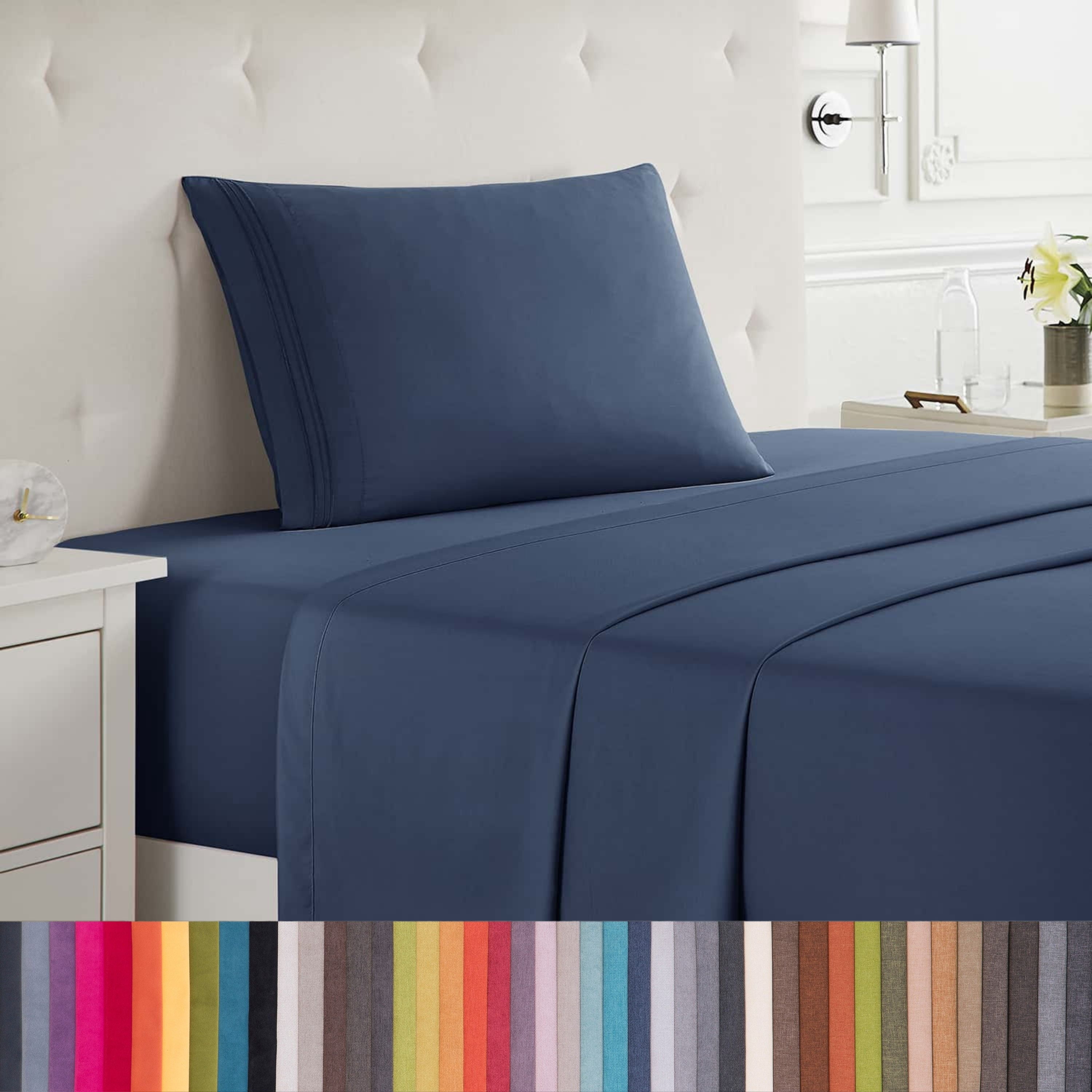 Lammaloe Twin Sheets Set, Hotel Style Deep Pocket 3 Piece Bed Sheets, Soft Microfiber Kids Bedding Set, Navy Blue