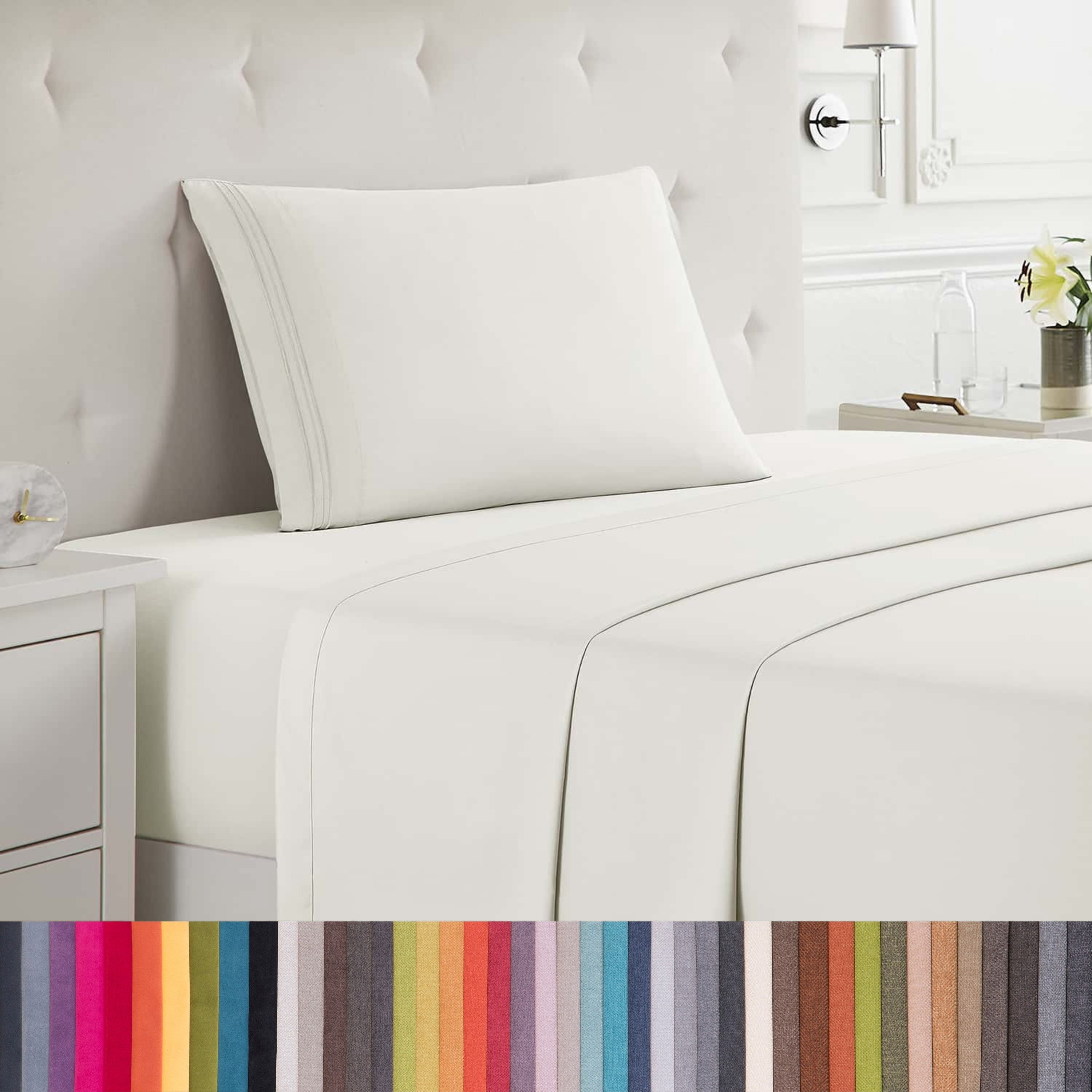 Lammaloe Twin Sheets Set, Hotel Style Deep Pocket 3 Piece Bed Sheets, Soft Microfiber Kids Bedding Set, Off White
