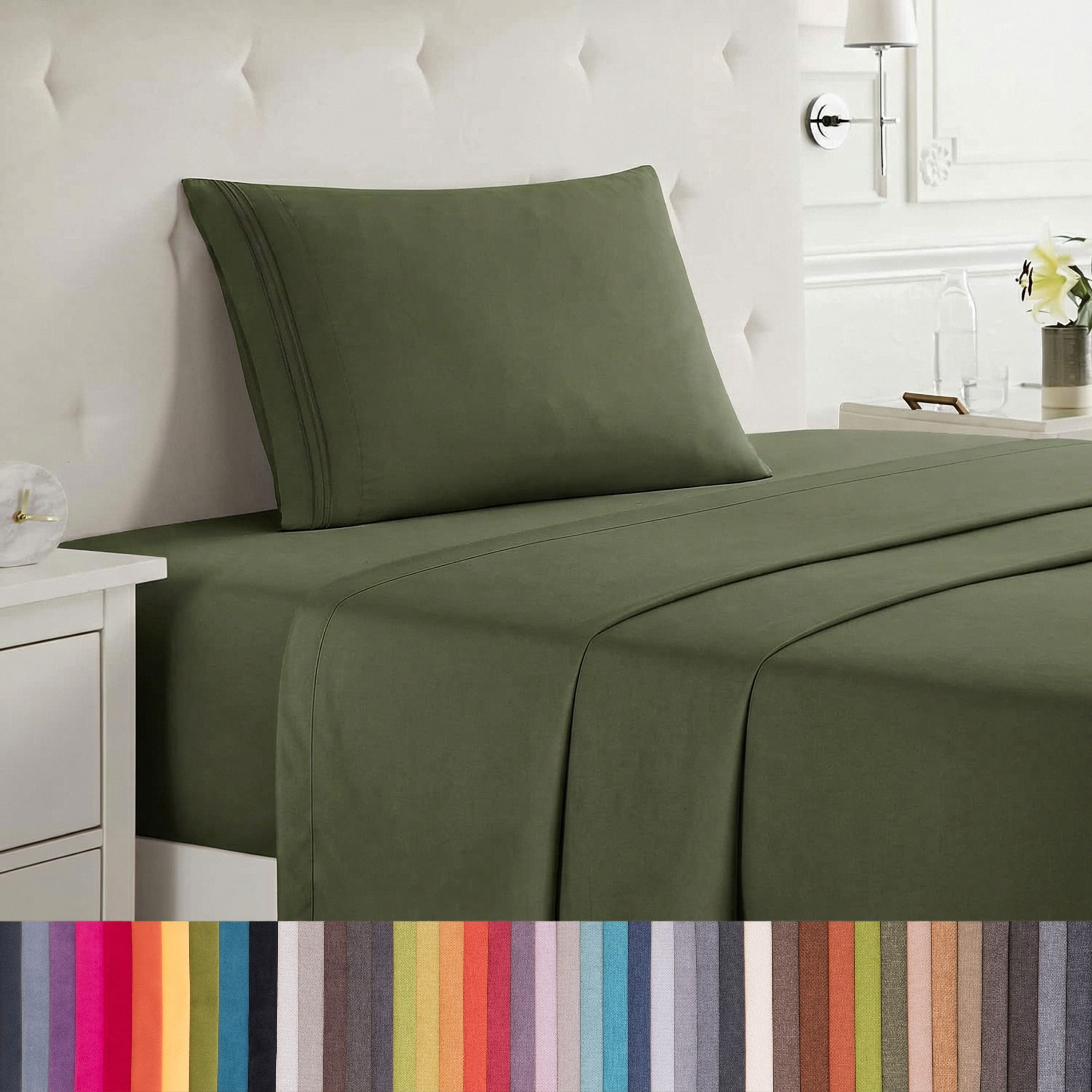 Lammaloe Twin Sheets Set, Hotel Style Deep Pocket 3 Piece Bed Sheets, Soft Microfiber Kids Bedding Set, Olive Green