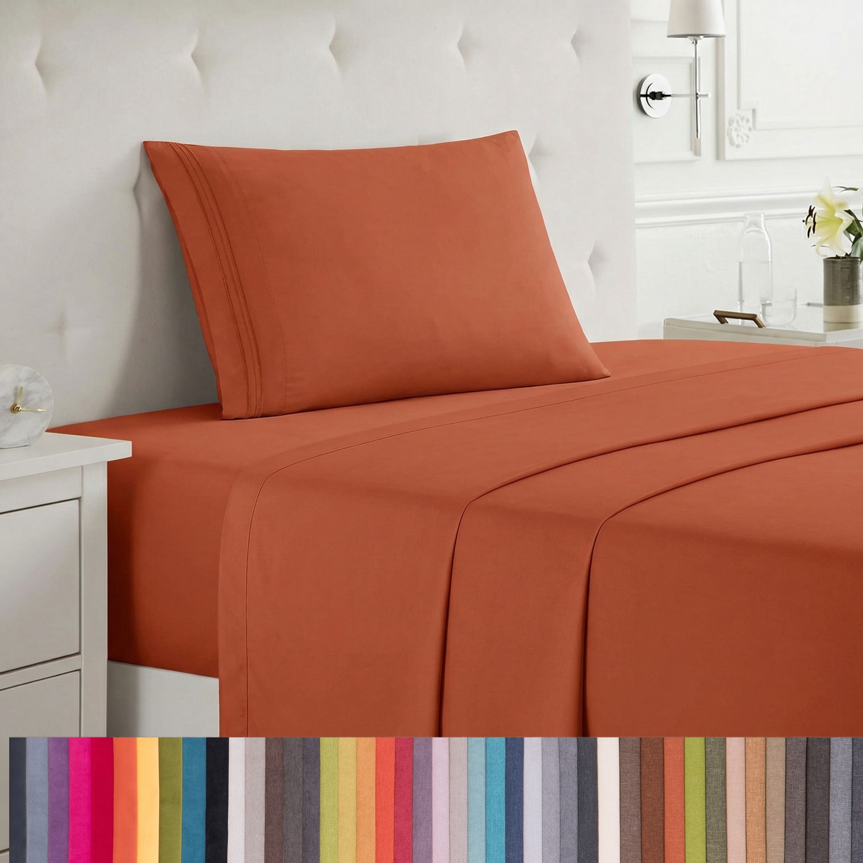 Lammaloe Twin Sheets Set, Hotel Style Deep Pocket 3 Piece Bed Sheets, Soft Microfiber Kids Bedding Set, Orange
