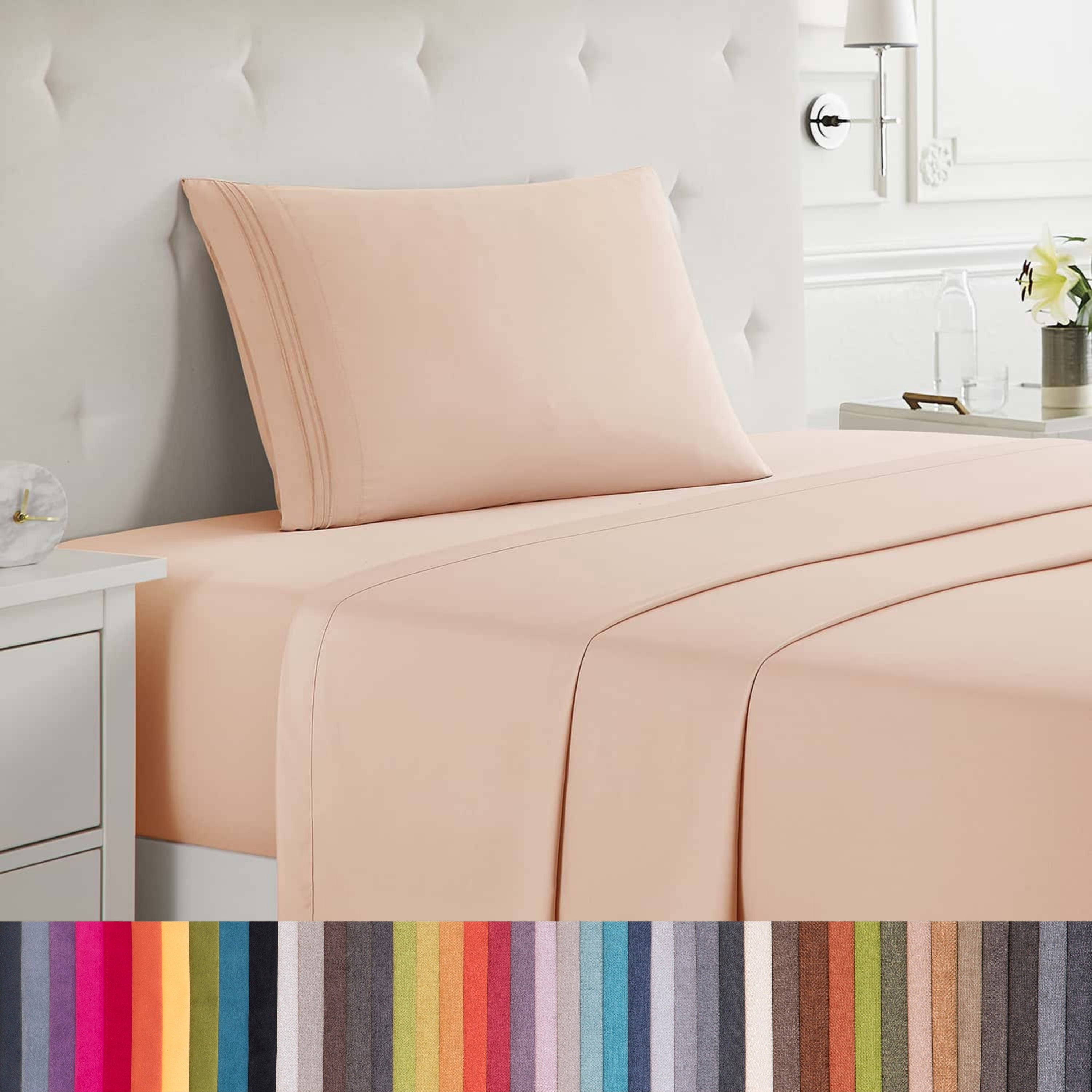 Lammaloe Twin Sheets Set, Hotel Style Deep Pocket 3 Piece Bed Sheets, Soft Microfiber Kids Bedding Set, Peach