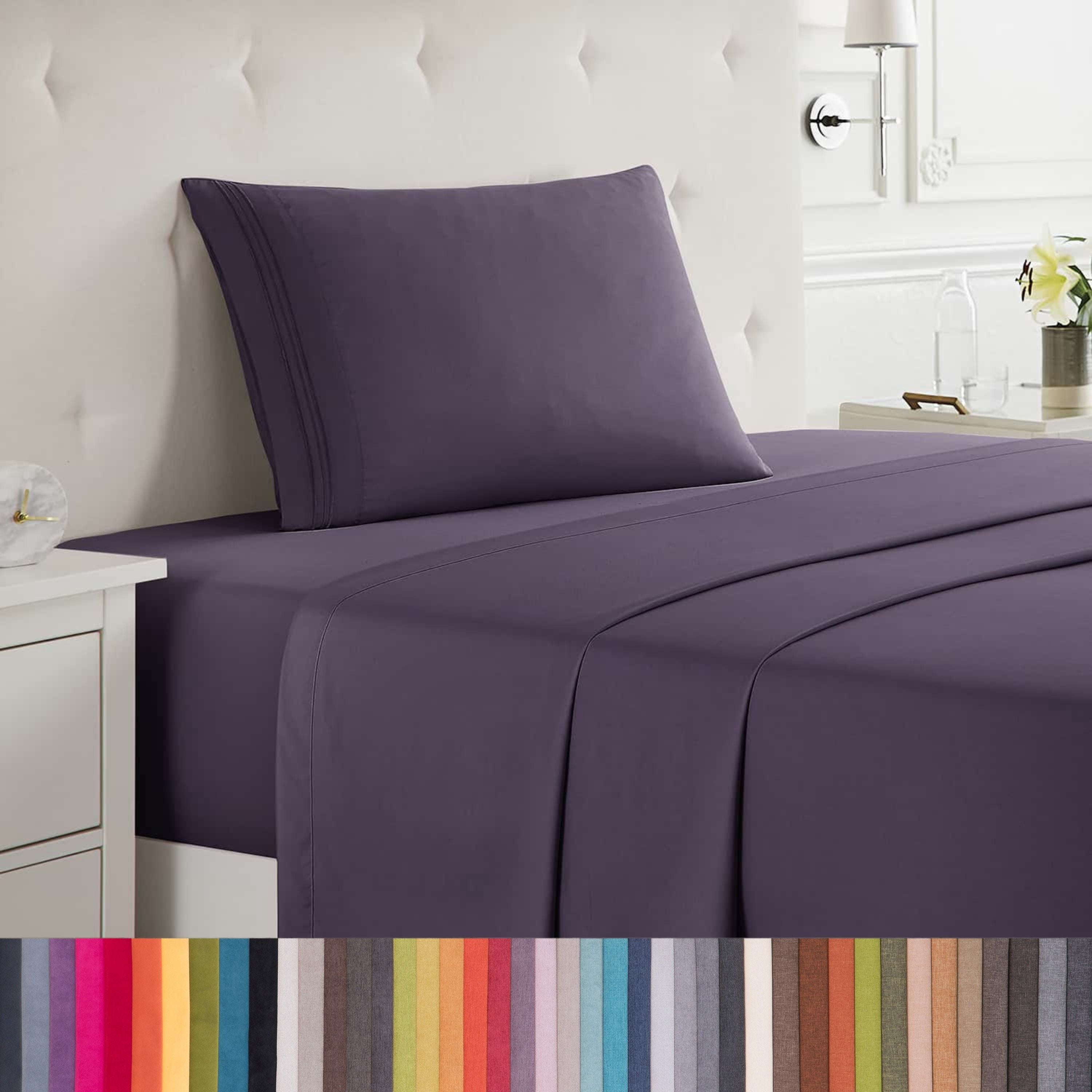 Lammaloe Twin Sheets Set, Hotel Style Deep Pocket 3 Piece Bed Sheets, Soft Microfiber Kids Bedding Set, Purple Eggplant