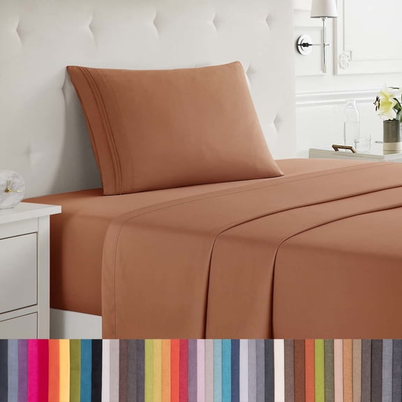 Lammaloe Twin Sheets Set, Hotel Style Deep Pocket 3 Piece Bed Sheets, Soft Microfiber Kids Bedding Set, Rust Orange Brown