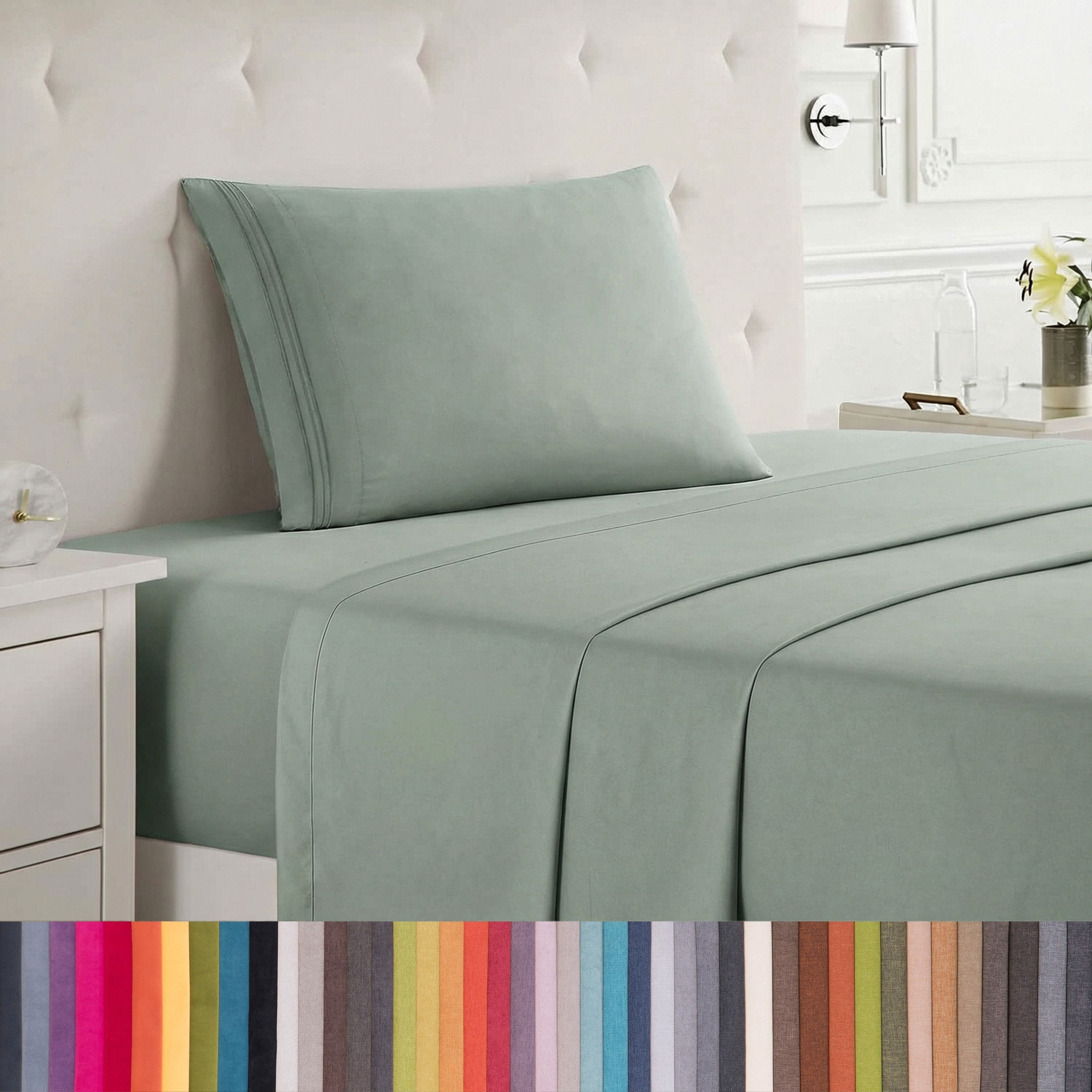Lammaloe Twin Sheets Set, Hotel Style Deep Pocket 3 Piece Bed Sheets, Soft Microfiber Kids Bedding Set, Sage Green
