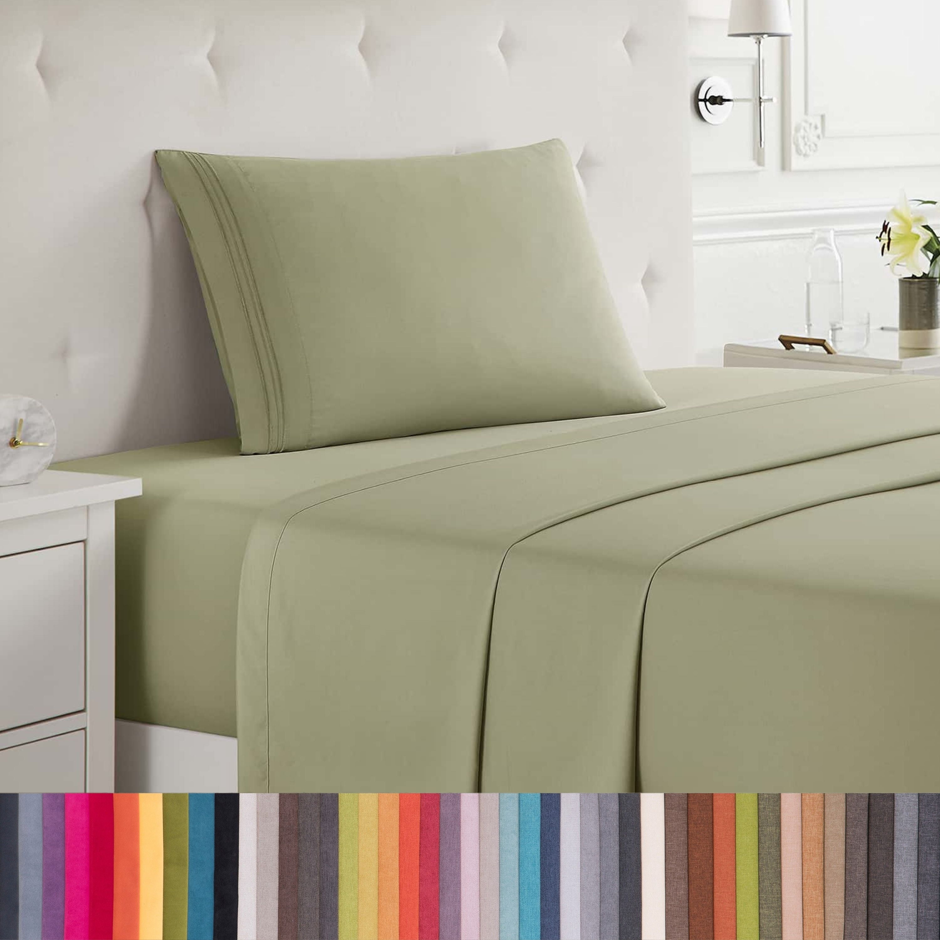 Lammaloe Twin Sheets Set, Hotel Style Deep Pocket 3 Piece Bed Sheets, Soft Microfiber Kids Bedding Set, Sage Olive Green