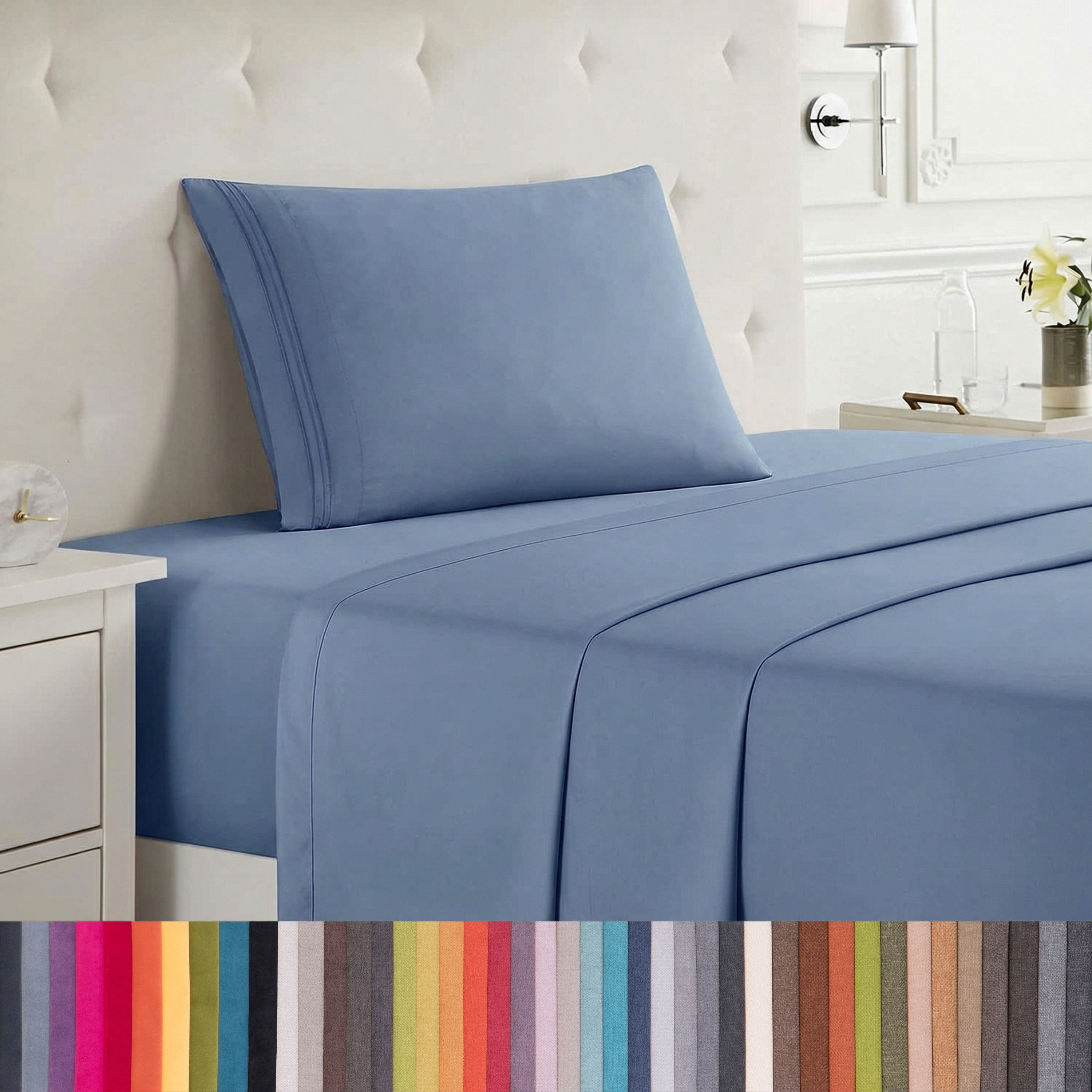 Lammaloe Twin Sheets Set, Hotel Style Deep Pocket 3 Piece Bed Sheets, Soft Microfiber Kids Bedding Set, Steel Blue