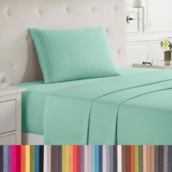 Lammaloe Twin Sheets Set, Hotel Style Deep Pocket 3 Piece Bed Sheets, Soft Microfiber Kids Bedding Set, Mint