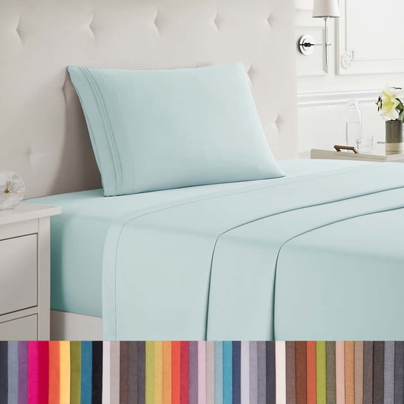 Lammaloe Twin XL Sheets Set, Hotel Style Deep Pocket 3 Piece Bed Sheets, Soft Microfiber Kids Bedding Set, Aqua Blue