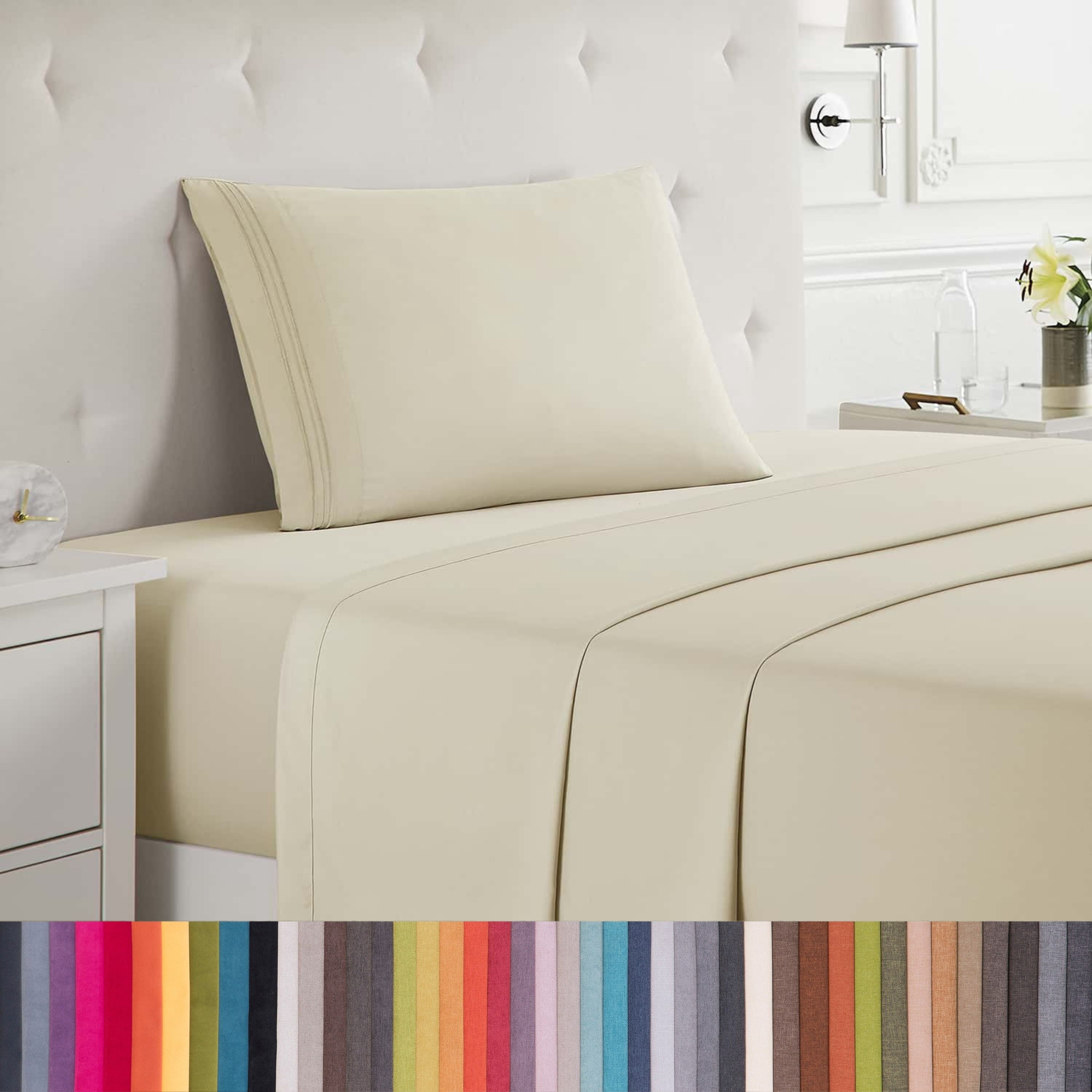 Lammaloe Twin XL Sheets Set, Hotel Style Deep Pocket 3 Piece Bed Sheets, Soft Microfiber Kids Bedding Set, Beige Cream