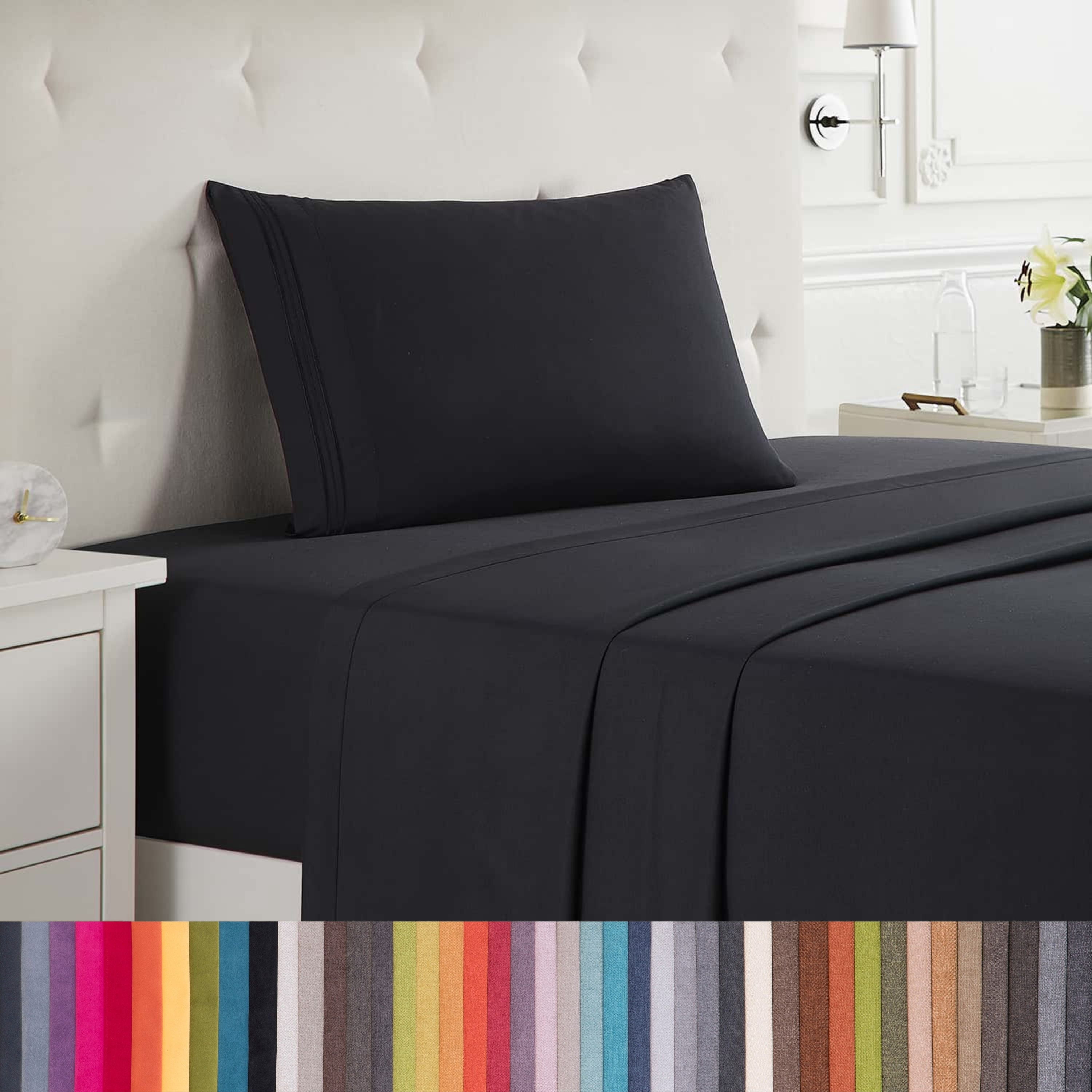 Lammaloe Twin XL Sheets Set, Hotel Style Deep Pocket 3 Piece Bed Sheets, Soft Microfiber Kids Bedding Set, Black