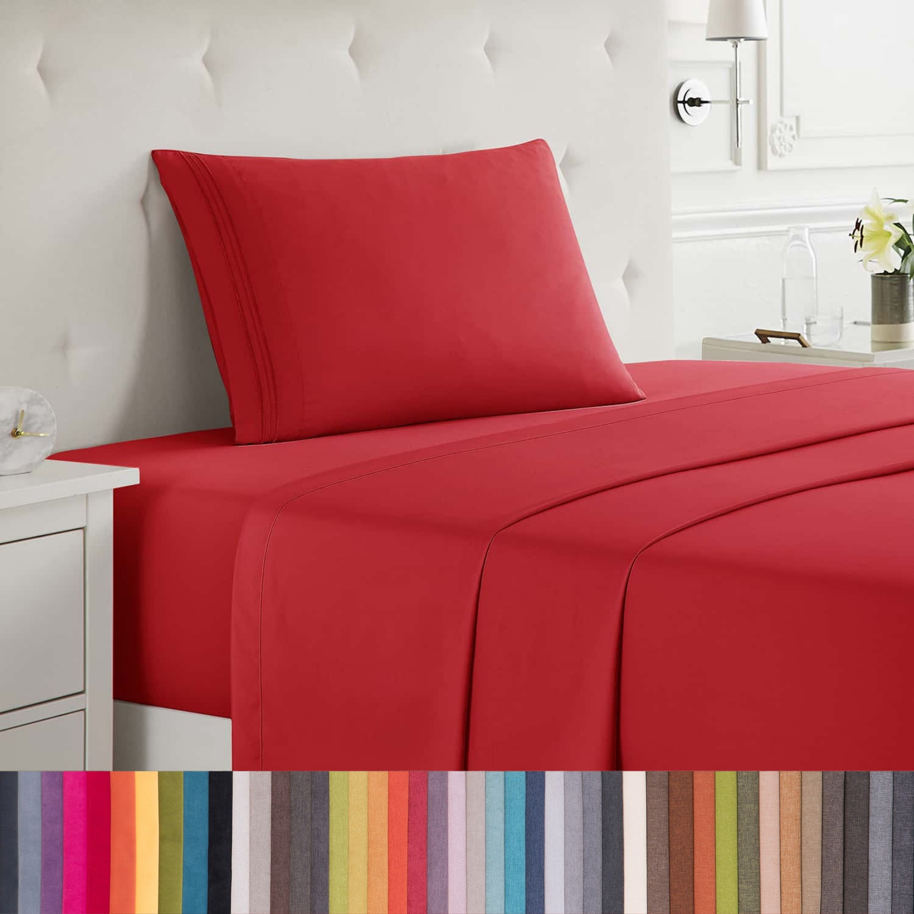Lammaloe Twin XL Sheets Set, Hotel Style Deep Pocket 3 Piece Bed Sheets, Soft Microfiber Kids Bedding Set, Cherry Red