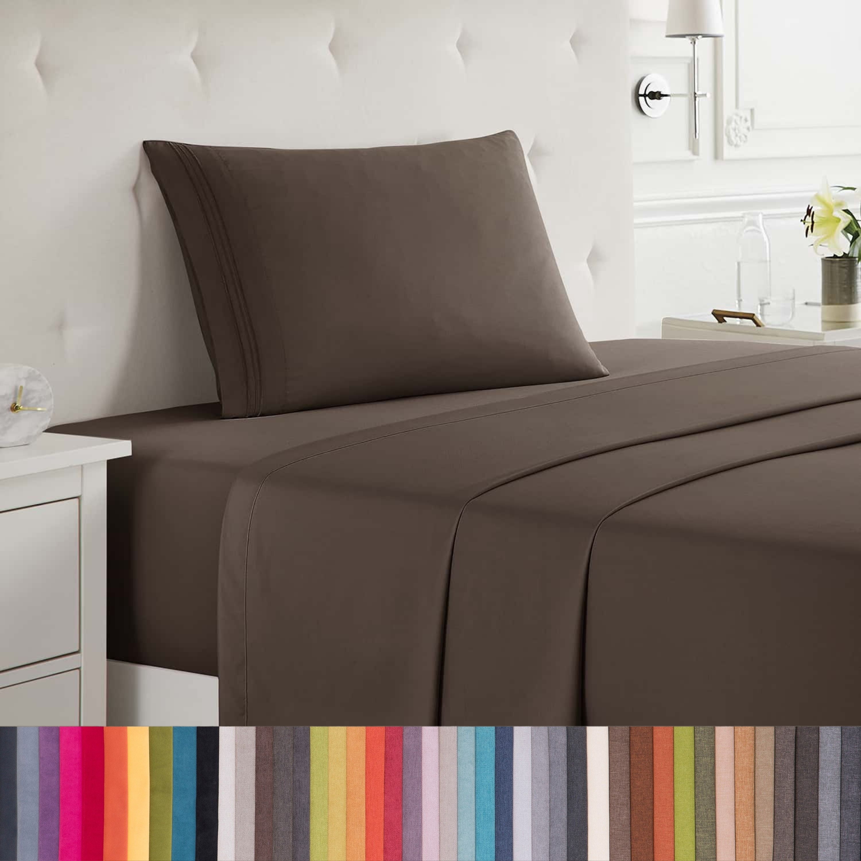 Lammaloe Twin XL Sheets Set, Hotel Style Deep Pocket 3 Piece Bed Sheets, Soft Microfiber Kids Bedding Set, Chocolate Brown