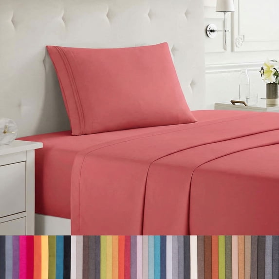Lammaloe Twin XL Sheets Set, Hotel Style Deep Pocket 3 Piece Bed Sheets, Soft Microfiber Kids Bedding Set, Coral Pink