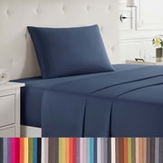 Lammaloe Twin XL Sheets Set, Hotel Style Deep Pocket 3 Piece Bed Sheets, Soft Microfiber Kids Bedding Set, Navy Blue