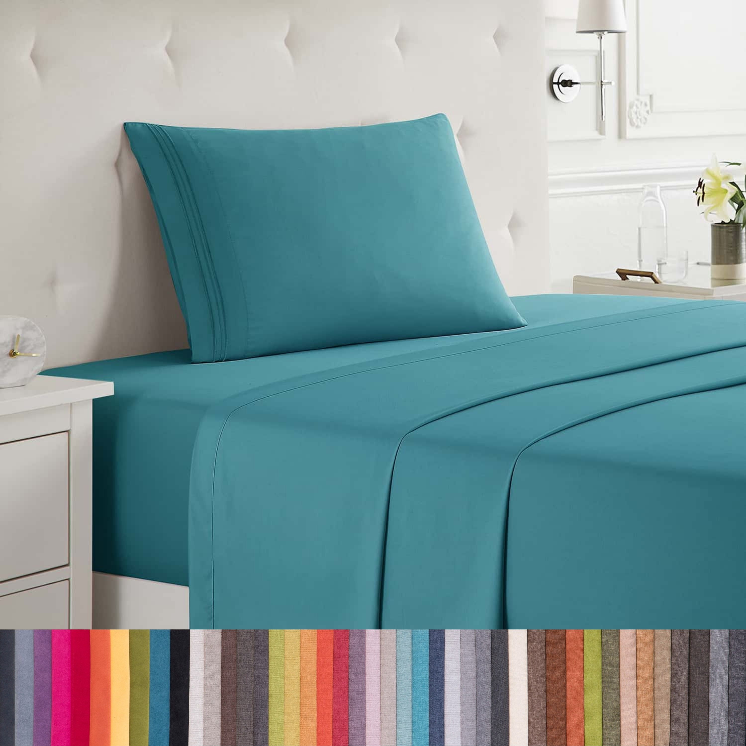 Lammaloe Twin XL Sheets Set, Hotel Style Deep Pocket 3 Piece Bed Sheets, Soft Microfiber Kids Bedding Set, Teal Blue