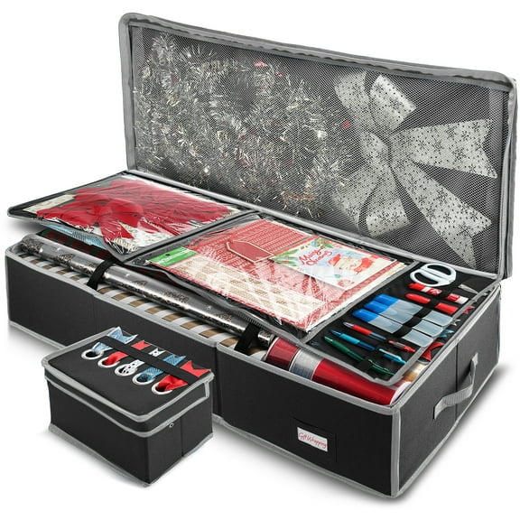 Lammaloe Wrapping Paper Storage Organizer Container - Christmas Wrapping Paper Rolls Storage, Under-Bed Storage Box for Holiday Storage & Accessories - Gift Wrap Storage Organizer Box, Black