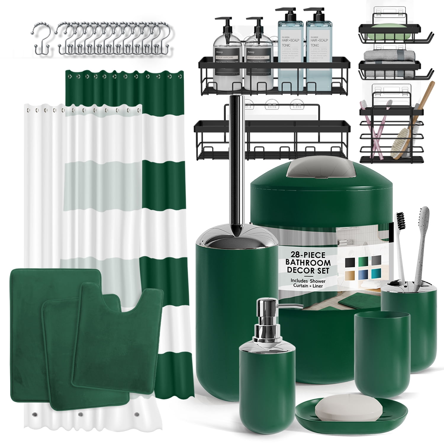 LAMMALOE, Bathroom Linen & Accessory Sets, and Shower Caddy for Bathroom Sets with Shower Curtain Sets and Rugs for Bathroom Décor