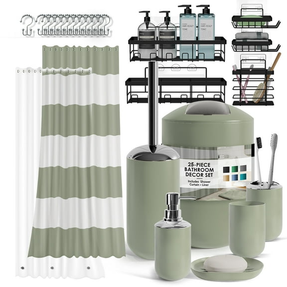 Lammaloe Sage Green Bathroom Accessory and Shower Caddy Set