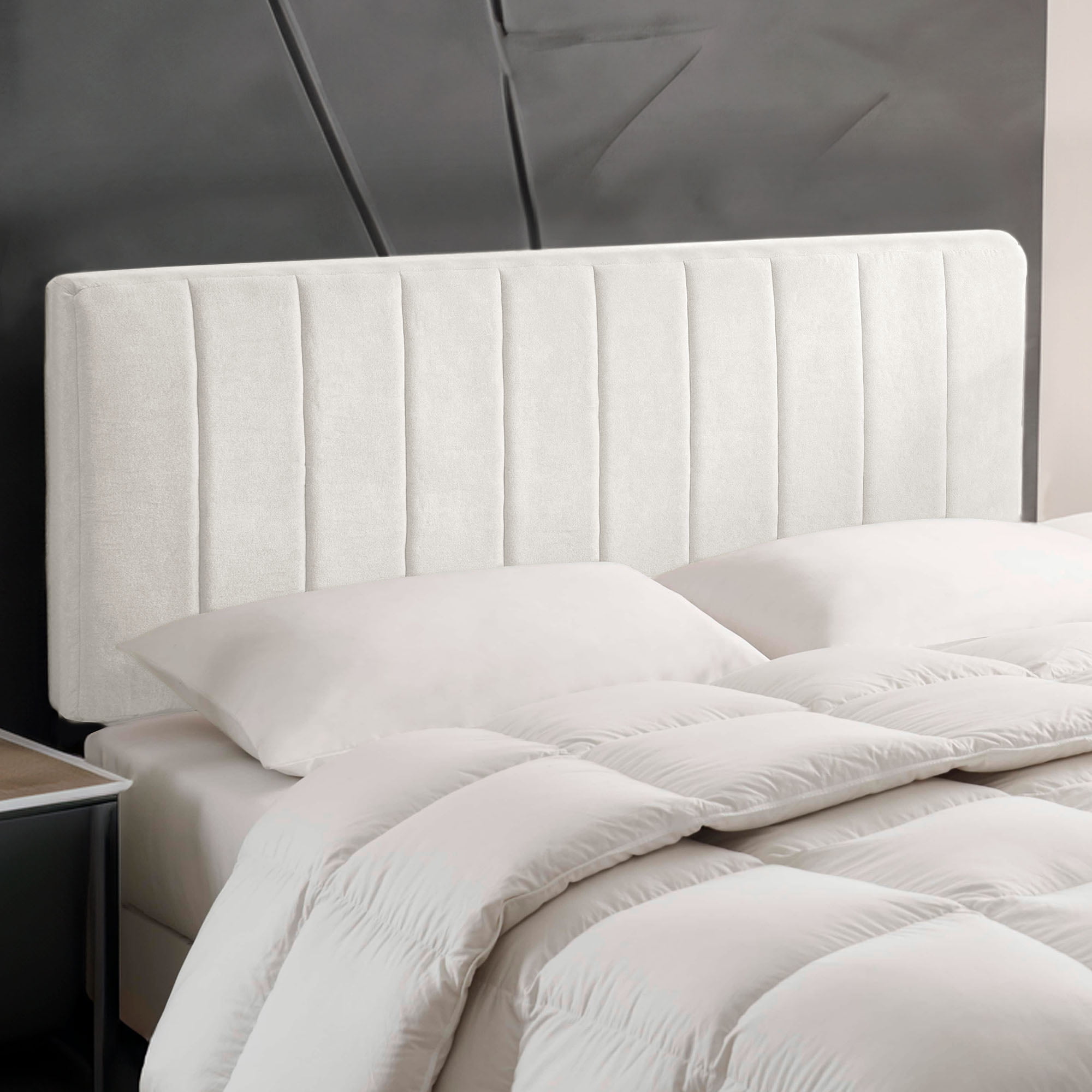 Lammlaoe Full Size Headboard, Upholstered Wall Mounted, Peel and Stick Installation, Sound Reducing 3D Panel Design, Easy Assembly, Off White
