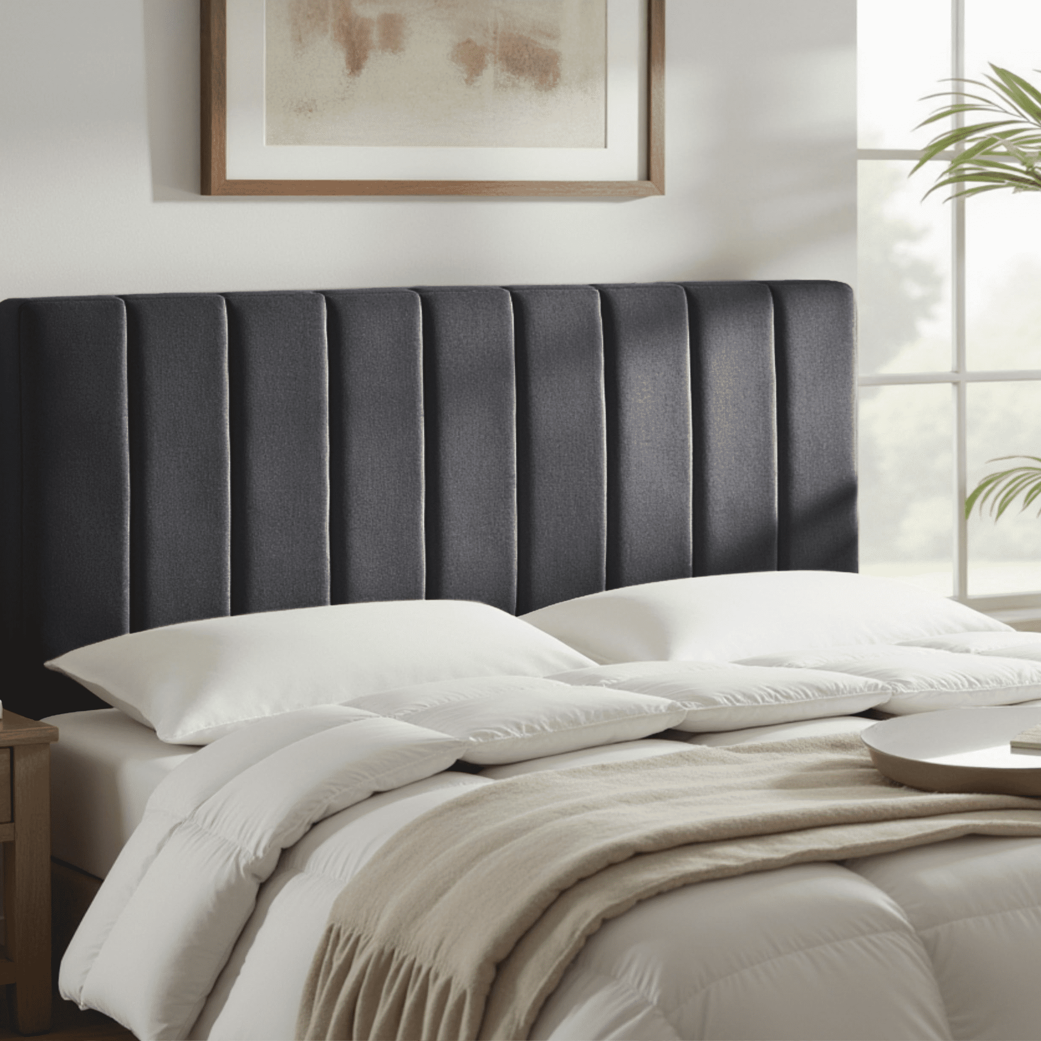 Lammlaoe Queen Headboard, Upholstered Wall Mounted, Peel and Stick Installation, Sound Reducing 3D Panel Design, Easy Assembly, Gray