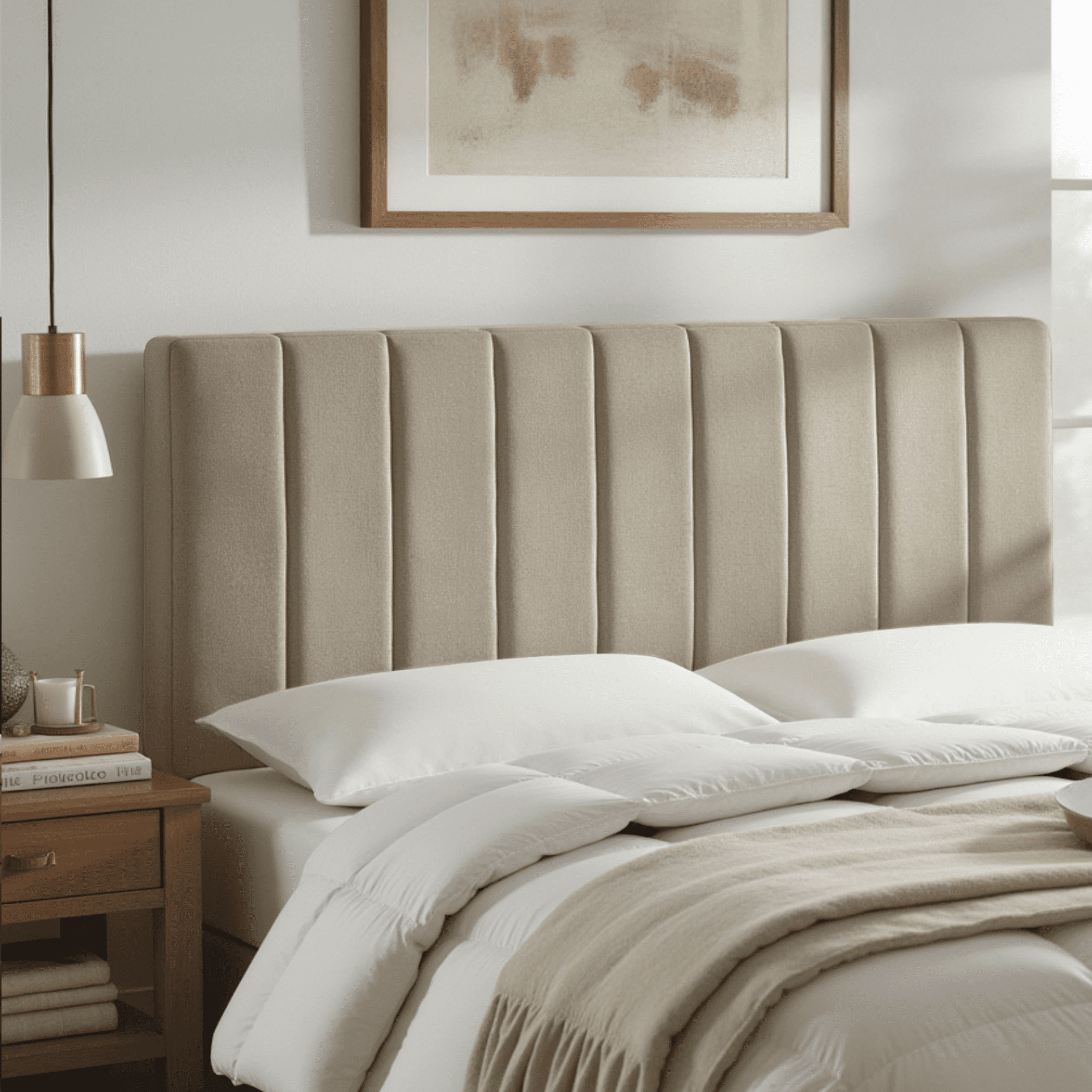 Lammlaoe Twin Headboard, Upholstered Wall Mounted, Peel and Stick Installation, Sound Reducing 3D Panel Design, Easy Assembly, Beige