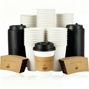 Lamosi 12oz Paper Coffee Cups with Lids Disposable Paper Cups with Cup Sleeves 100 Count