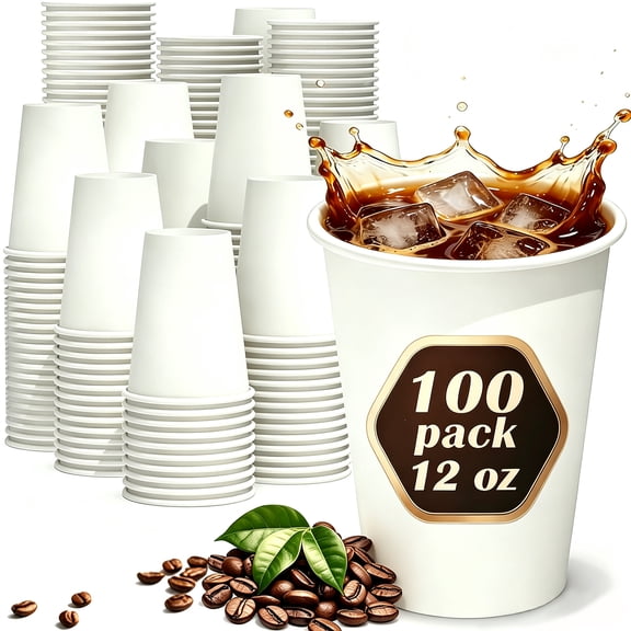 Lamosi 12 oz Disposable Paper Cups, White Hot Cups, 100 Count
