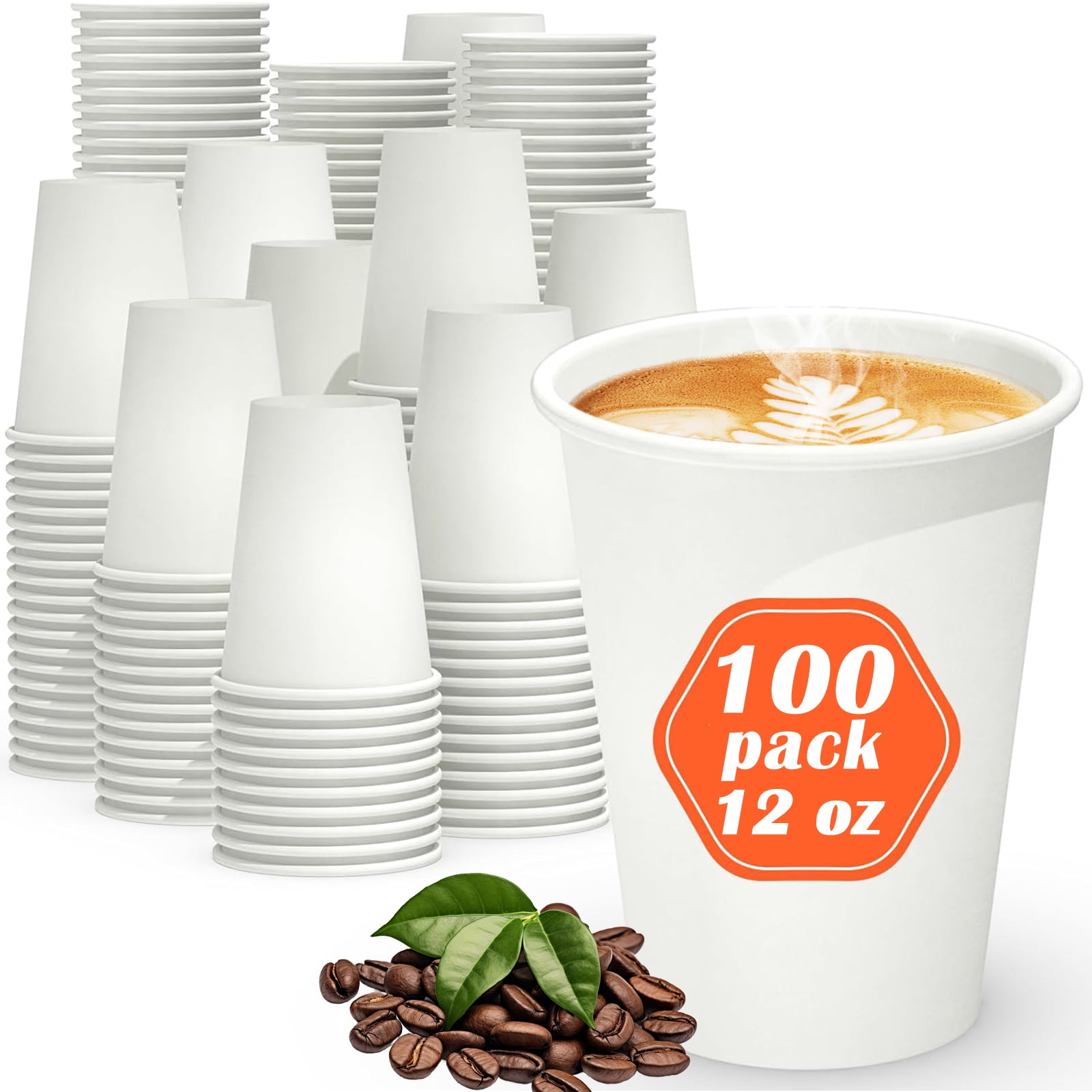 Disposable Coffee Cups With Lids - 12 Oz, 20 Pack, Hot & Cold Drink Cups, Poly-Coated Paper Cups