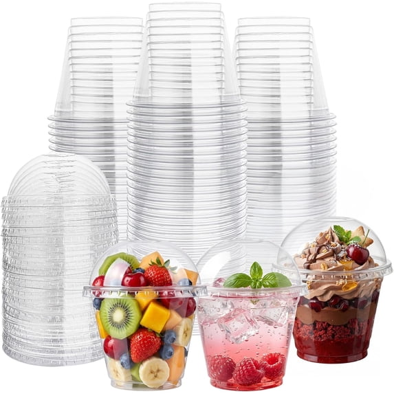 Lamosi 200 PACK 9oz Clear Plastic Cups, Disposable Cold Drinking Cups, 9 Ounce Clear Cups with Dome Lids