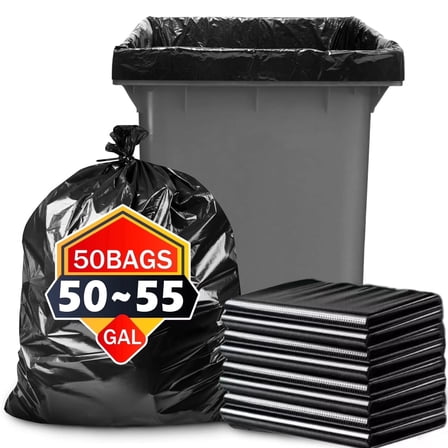 Lamosi 50-55 Gallon Large Trash Bags, Outdoor Garbage Bags (50 Count) for Waste,Lawn and Leaf ,2 Mil