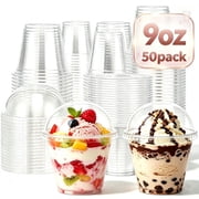 Lamosi 50 Pack 9oz Clear Plastic Cups with Dome Lids, Disposable Dessert Cups with Lids, Dessert Cups for Pudding