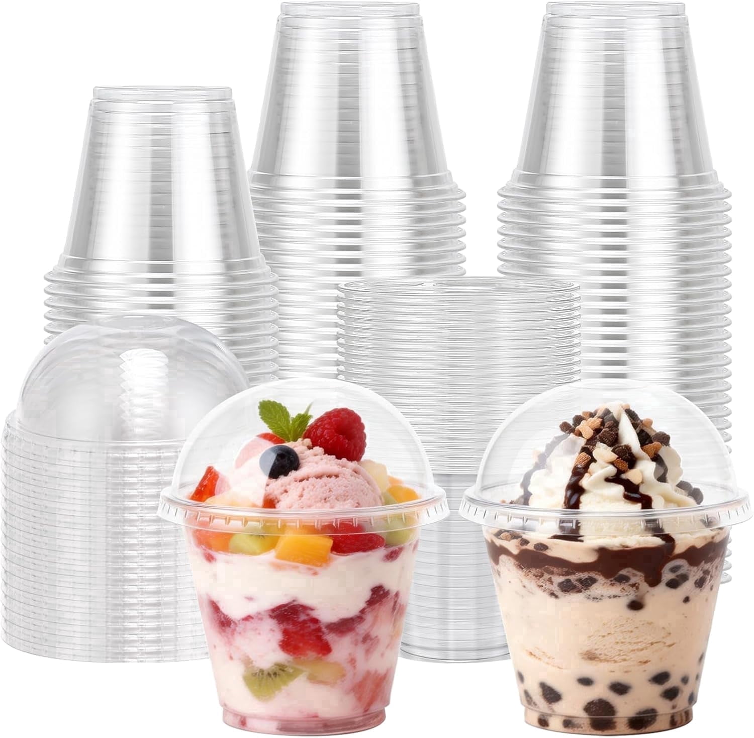 Lamosi 9oz Clear Plastic Cups with Dome Lids – 50-Pack