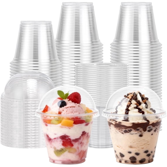 Lamosi 50 Pack 9oz Clear Plastic Cups with Dome Lids, Disposable Dessert Cups with Lids, Dessert Cups for Pudding